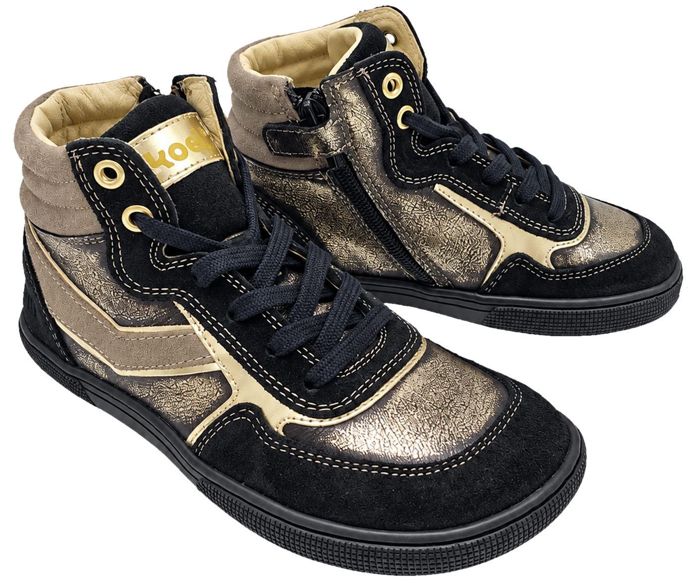 High Top Sneaker DANISH Fantasy KOEL Barefoot in Schwarz / Gold Glitzer Zipper & Schnürung 08M028.001