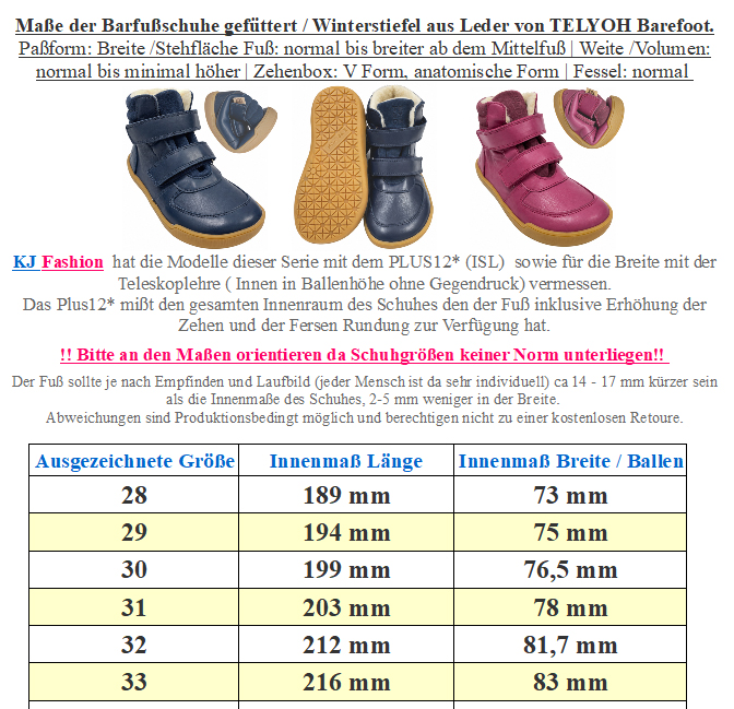Vollleder Winterstiefel, Schurwollfutter + TEX Membran von TELYOH Barefoot Runner in Cranberry 1211