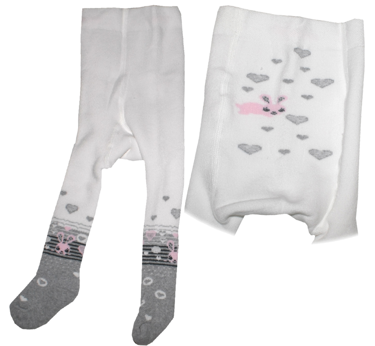 Warme Thermostrumpfhose aus Vollfrottee in Wollweiß / Grau mit Schneehasen von MAXIMO 262000