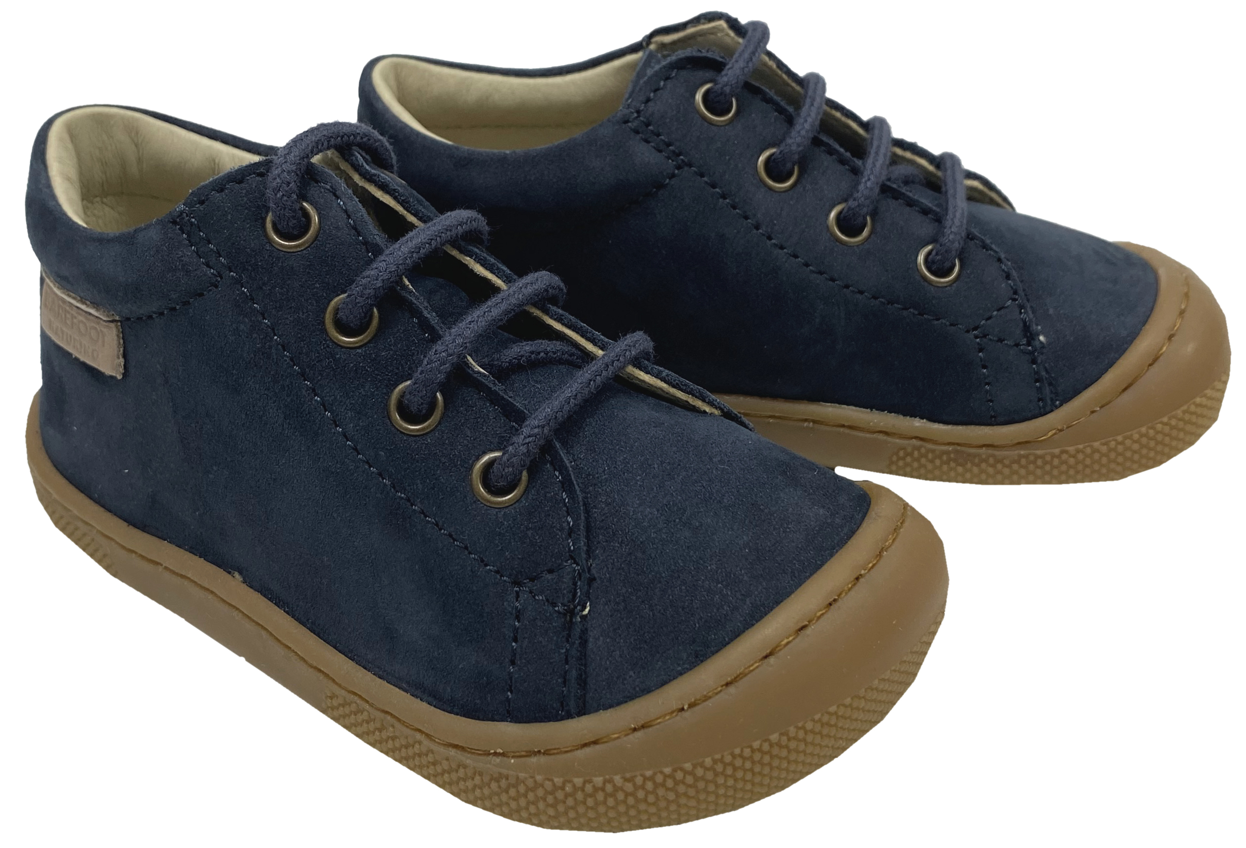 Knautschig weiche Barfußschuhe aus Nubukleder Schnürer NATURINO Barefoot * AMUR in Navy *