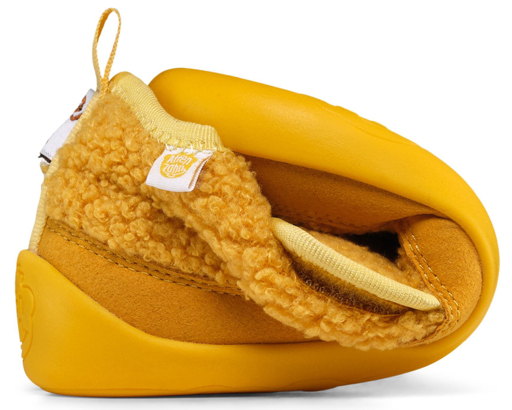 Veganer Hausschuh / Minimalschuhe aus recyceltem Fleece von AFFENZAHN * TIGER in Gelb *