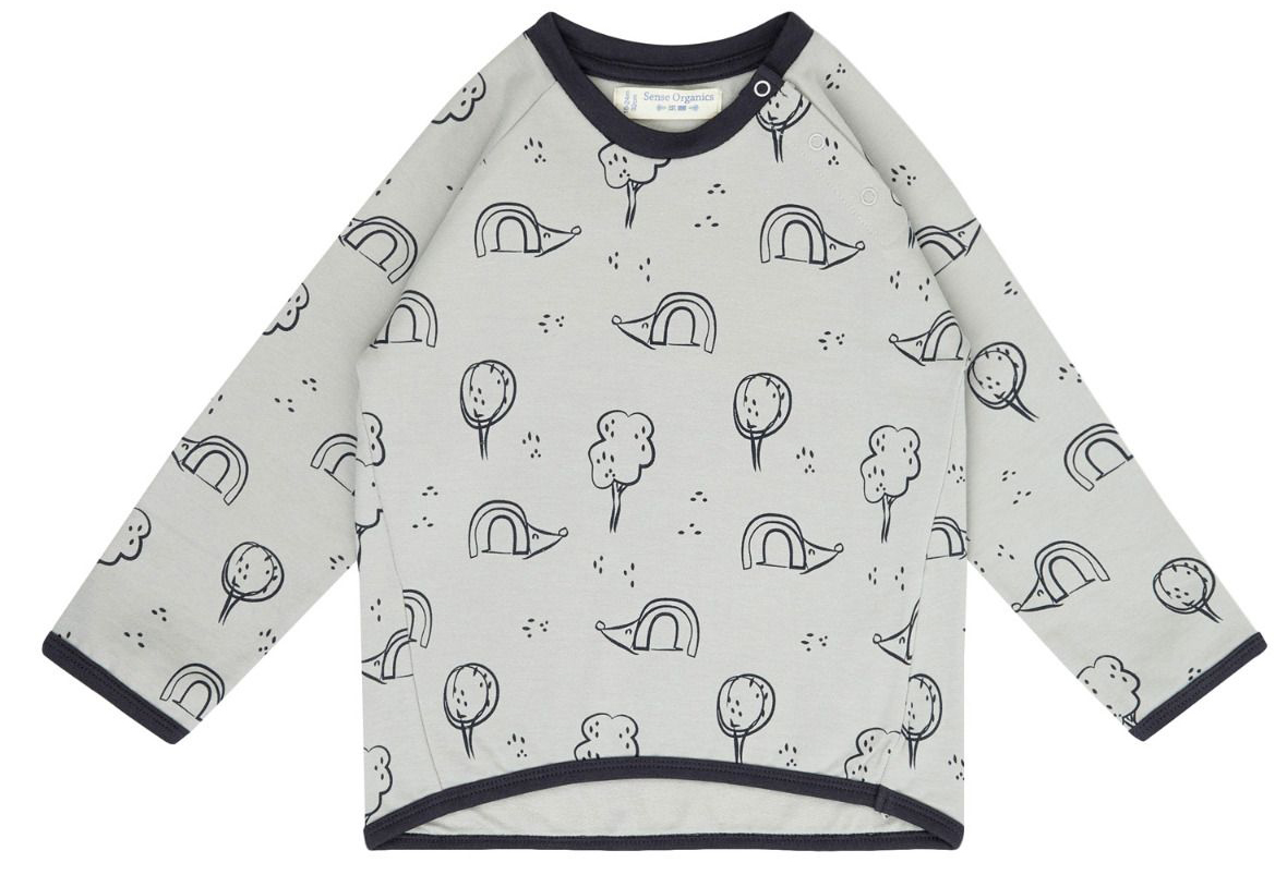 Raglansweater in Grau mit AOP Muster aus BIO BW, GOTS zert. v. SENSE ORGANICS 2021766