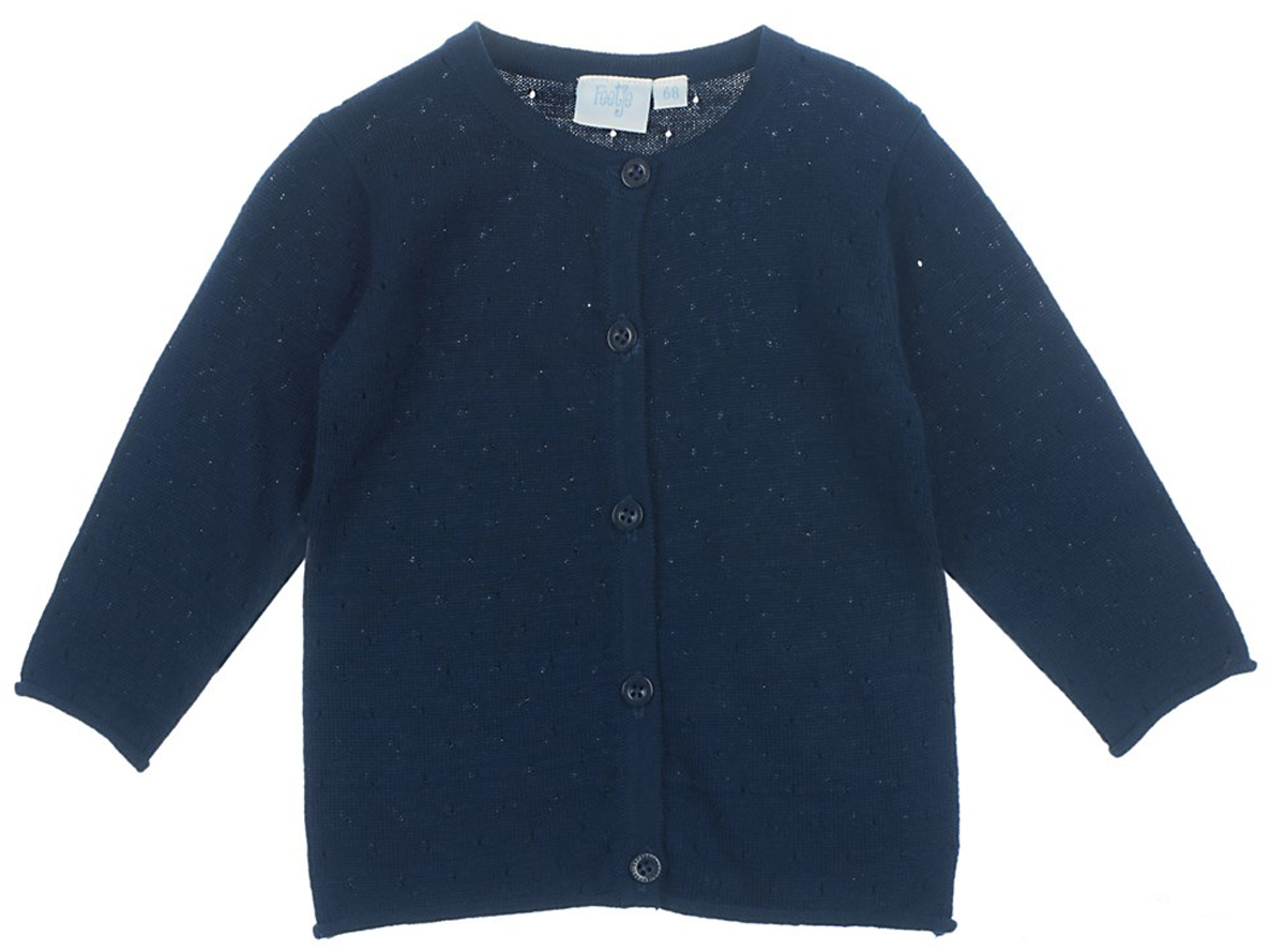 Schlichte Strickjacke aus reiner BW in Dark Navy mit Lochstickerei von FEETJE  Classic Girl  0365