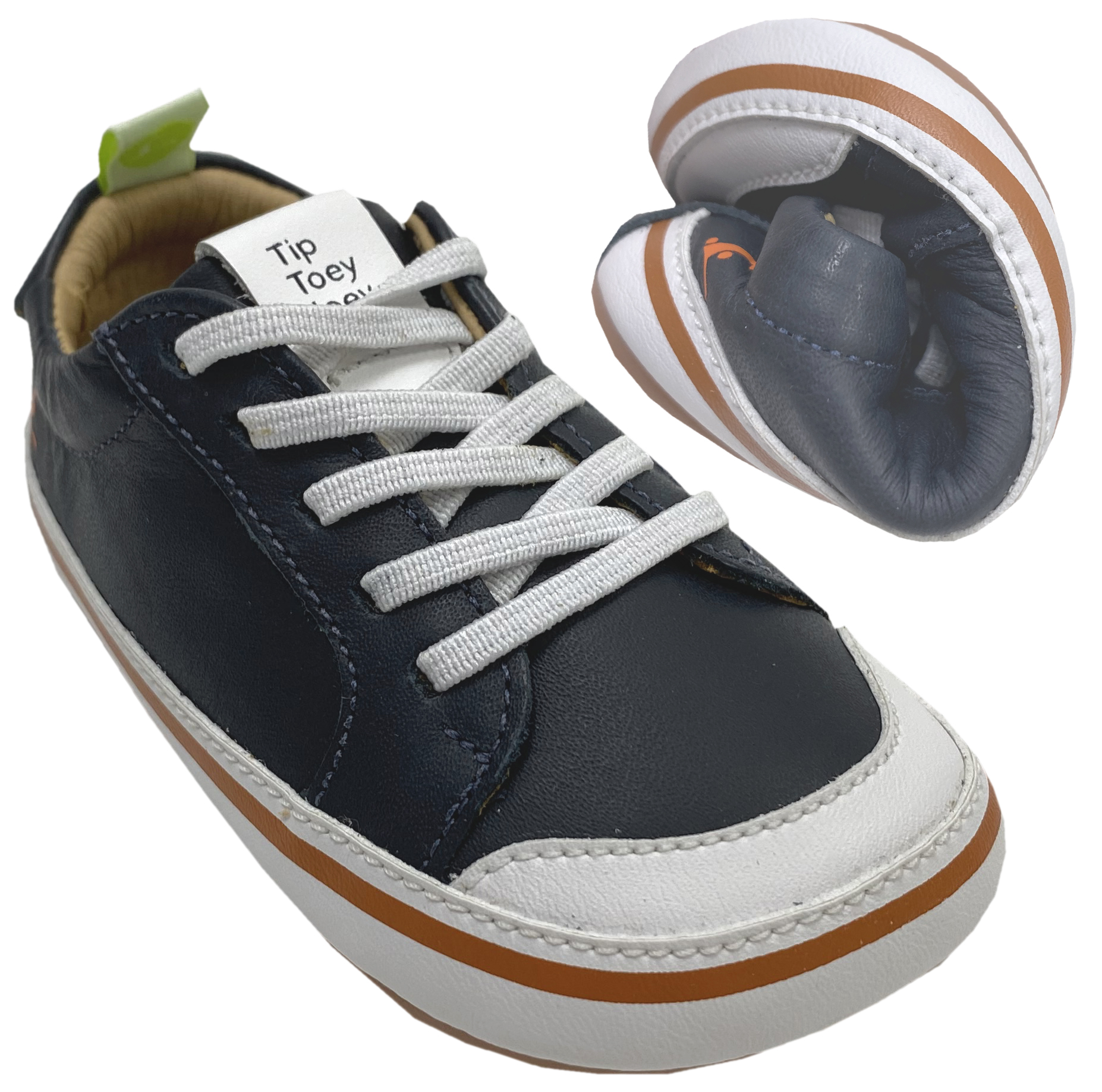 Knautschiger Lederschuh mit Minimalsohle aus Gummi Barfußsneaker *FUNKY* Navy von TIP TOEY JOEY