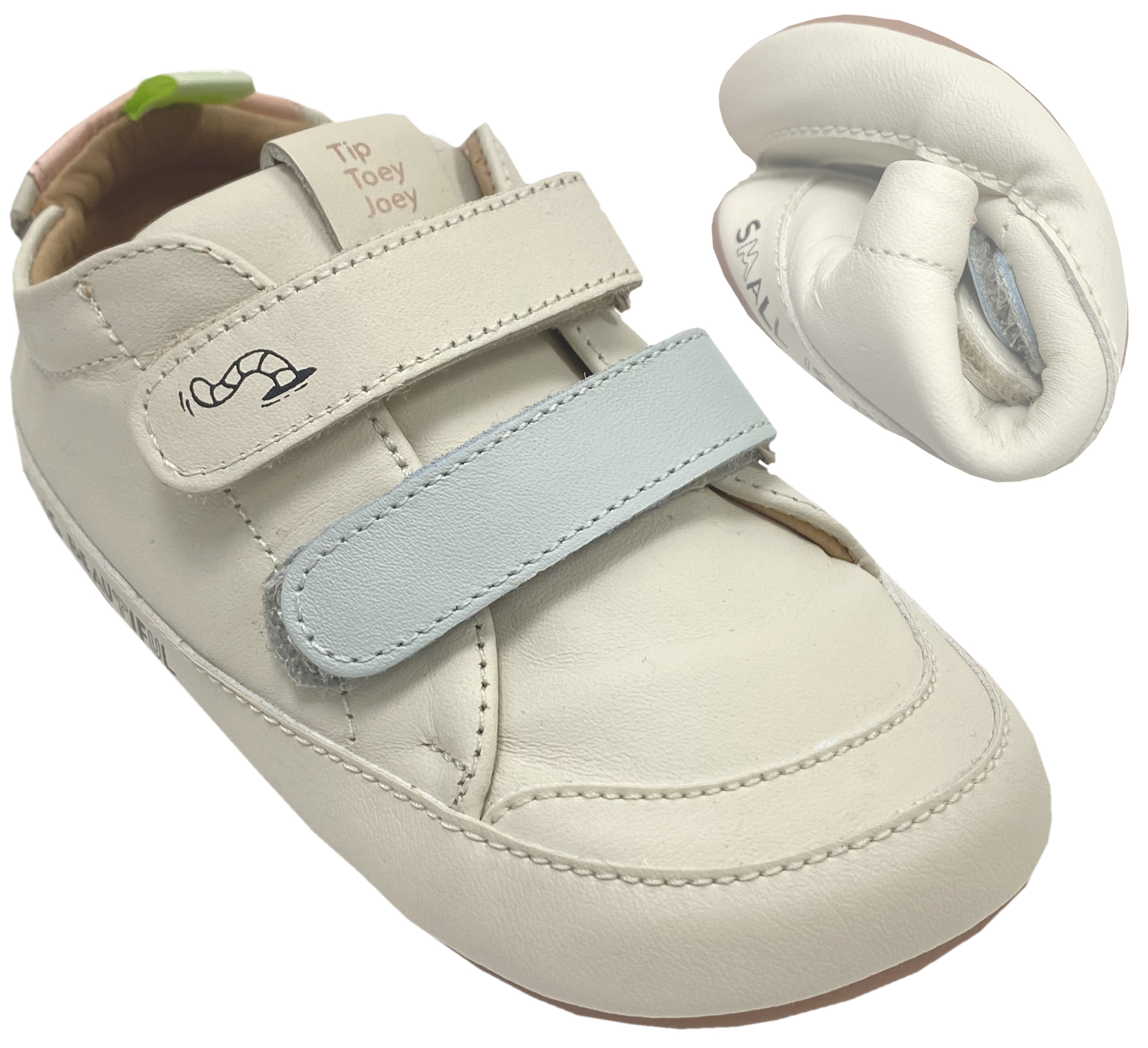 Knautschiger Lederschuh mit Minimalsohle Barfußsneaker *BOSSY Worm* Cream Pastell von TIP TOEY JOEY
