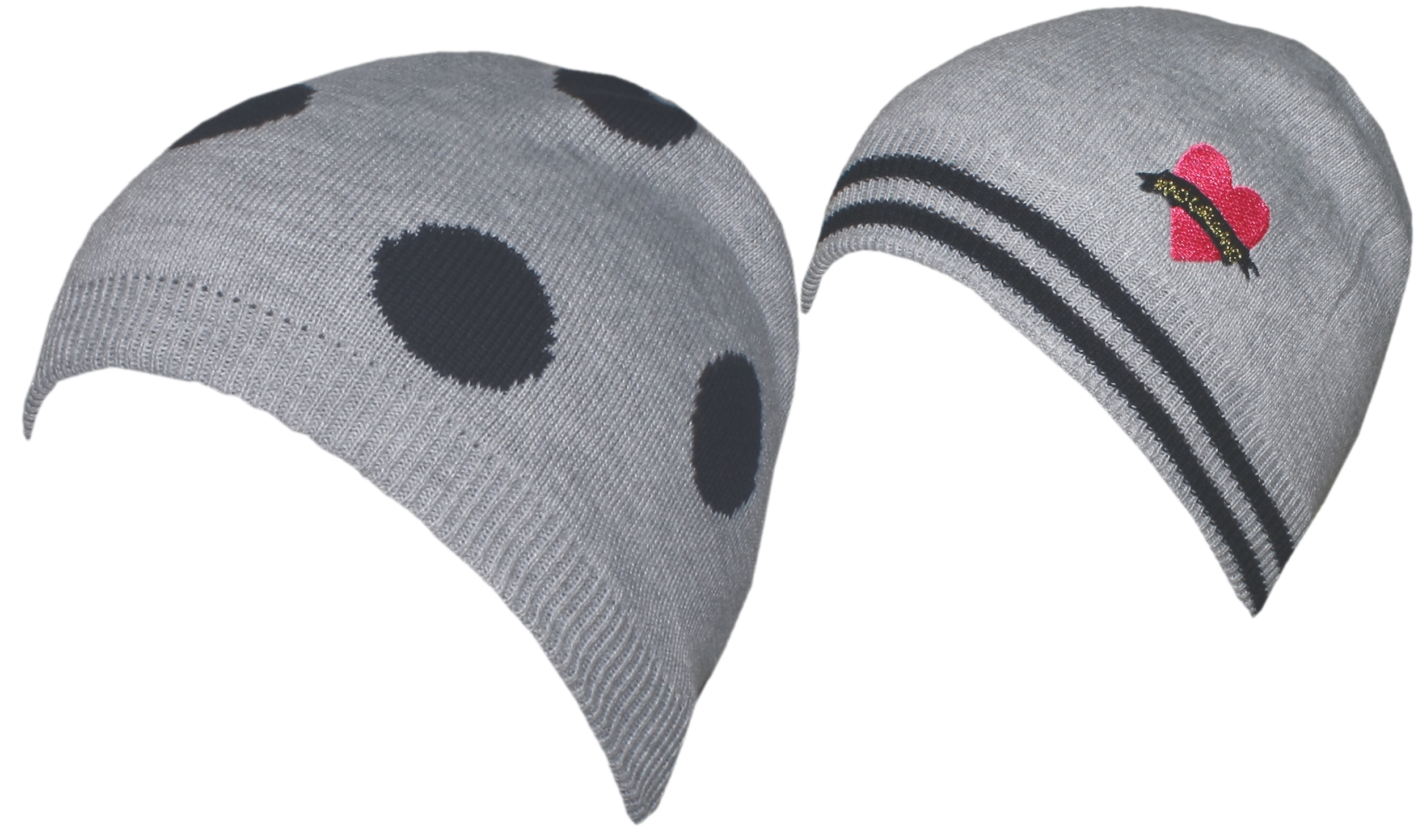 Feinstrickmütze in Hellgrau Melange zum wenden, Blau gemustert, Herzstick von MAXIMO 864800