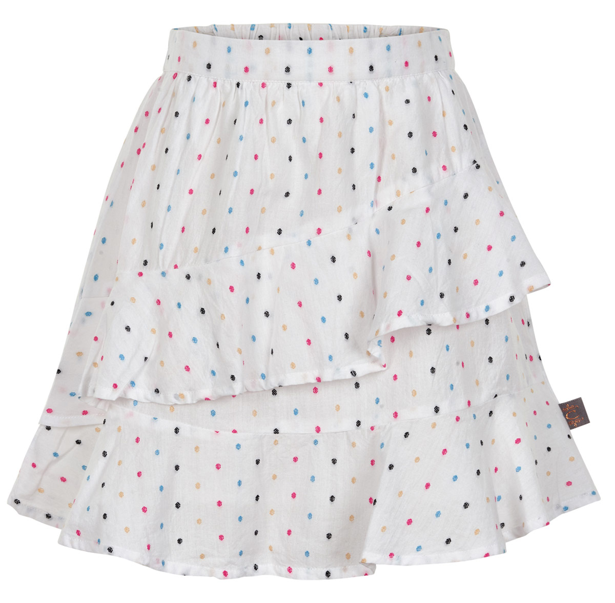 Luftig leichter BW Rock mit Volantkante in Weiß mit bunten Punkten von CREAMIE  820711