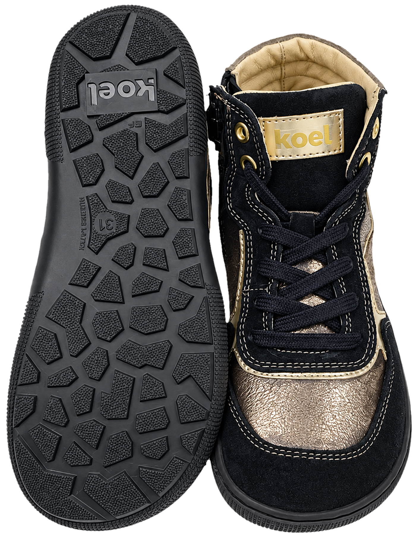 High Top Sneaker DANISH Fantasy KOEL Barefoot in Schwarz / Gold Glitzer Zipper & Schnürung 08M028.001