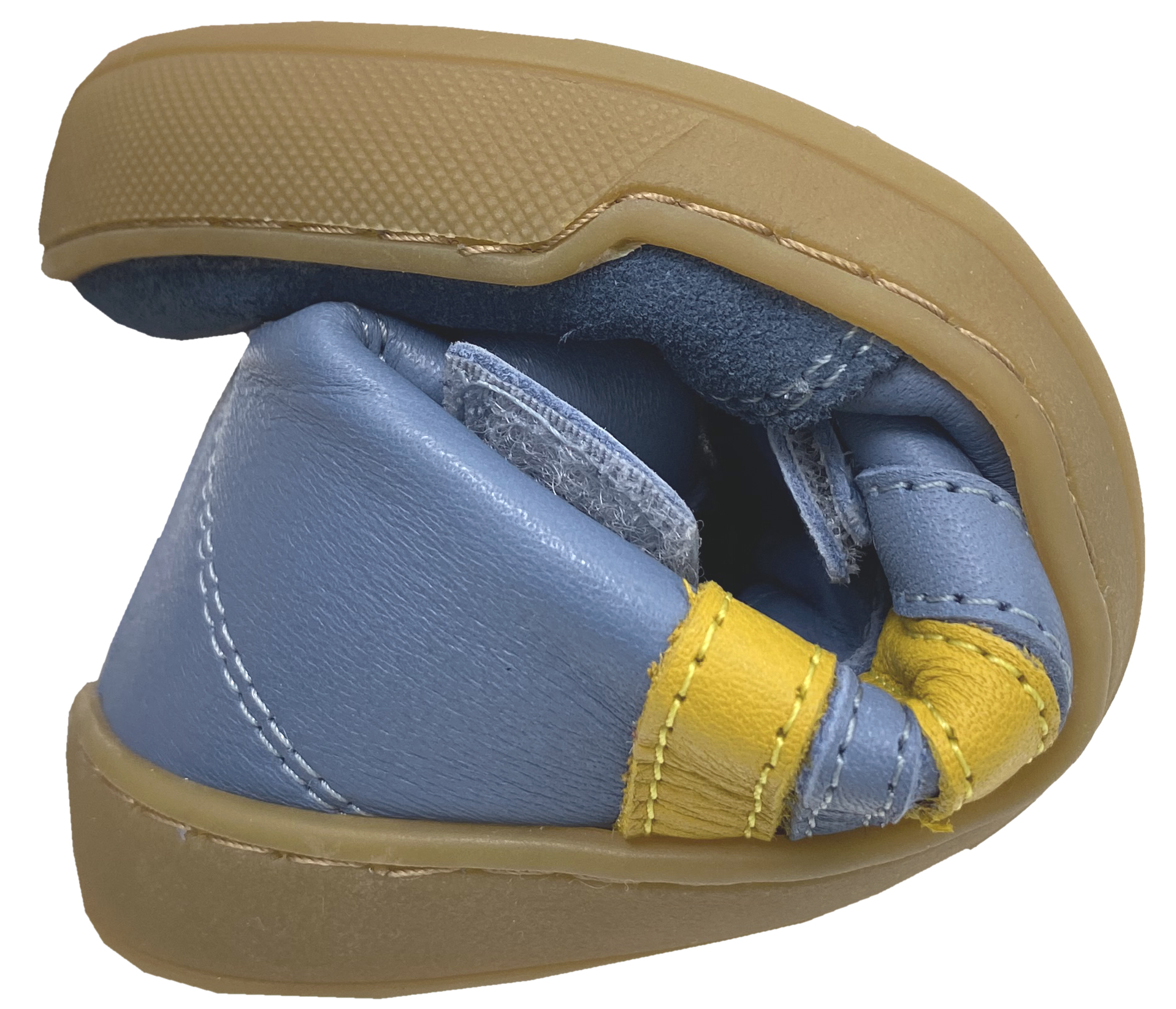 Mid Top Lederschuhe, Doppelklett & Wollfleece Futter v. TELYOH  Barefoot Runner Stripes in Jeans