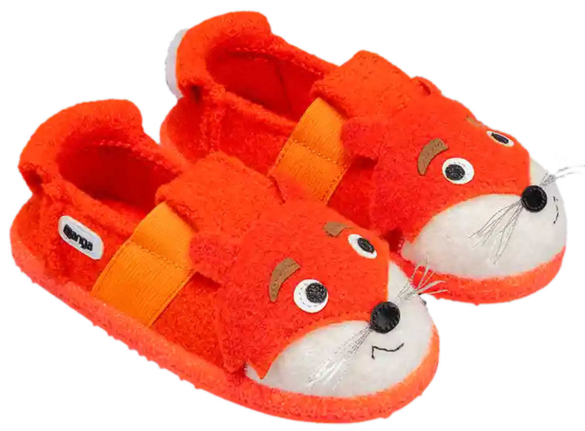 Schlupf - Hausschuhe aus Wolle, TPR Sohle von NANGA in Orange Modell * FOX / Fuchs 2.0 *