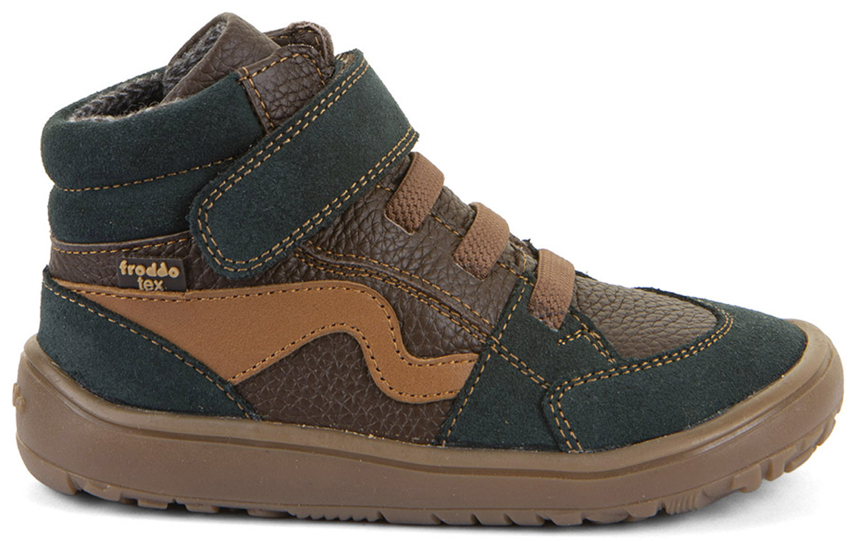Halbhohe Barfußschuhe, TEX Membran & Textil Futter FRODDO *Barefoot TEX Go * Braun / Grün G3110265