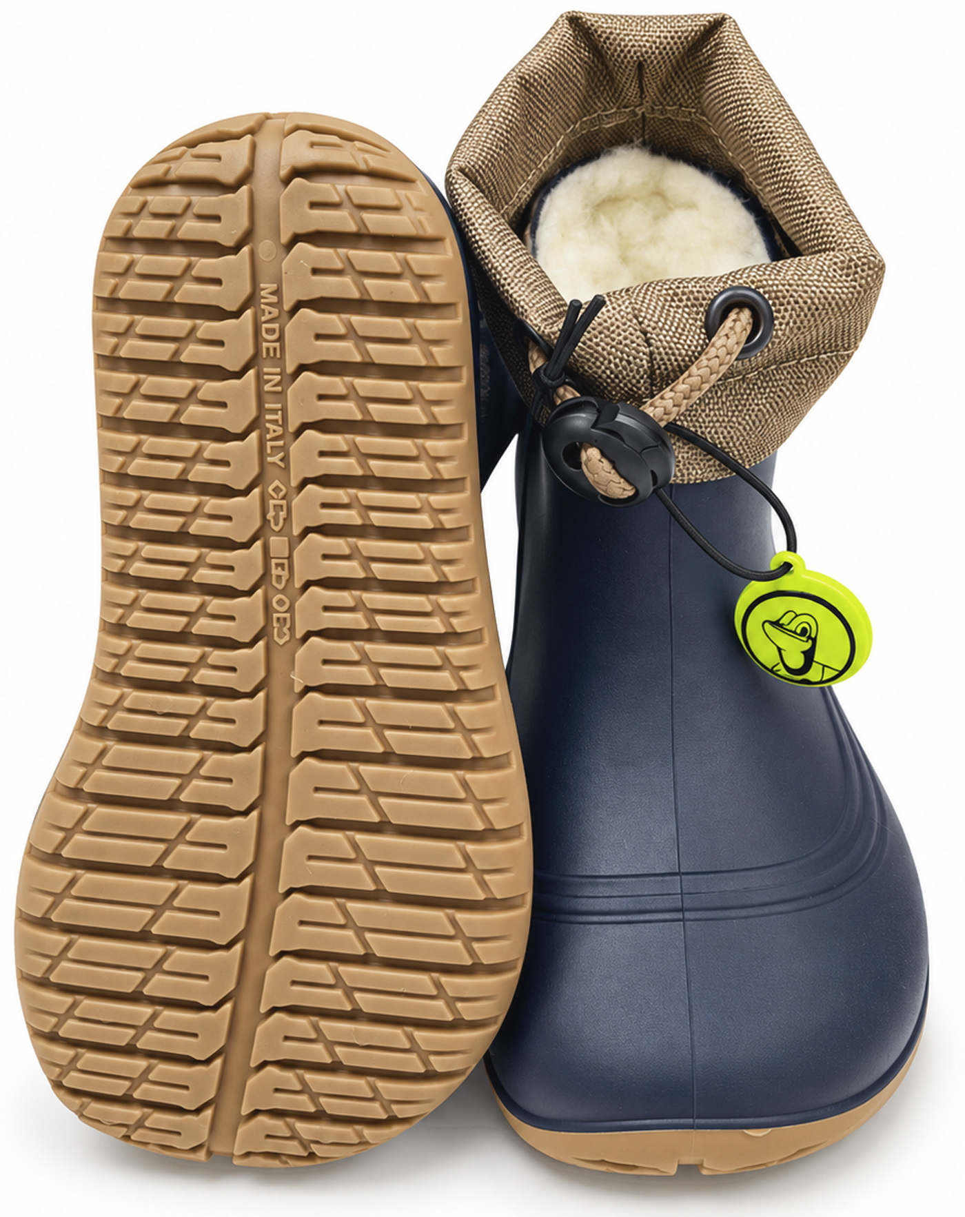 Ultra leichter Barfuß Gummistiefel Winterfutter, Kordelstopper am Kragen von LURCHI Polar Barefoot in Navy