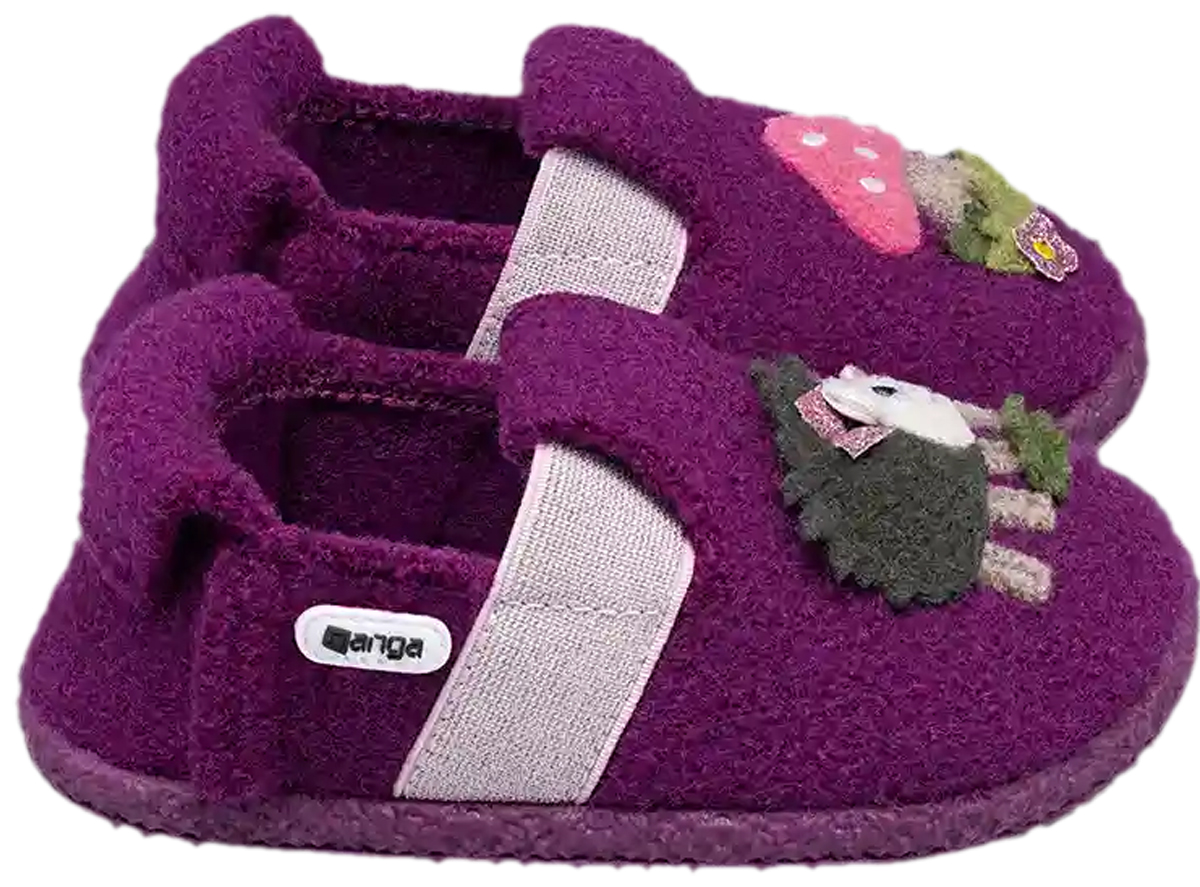 Schlupf - Hausschuhe aus Wolle, TPR Sohle von NANGA * Pricky Hedgehog 2.0 Bordeaux / Violett *
