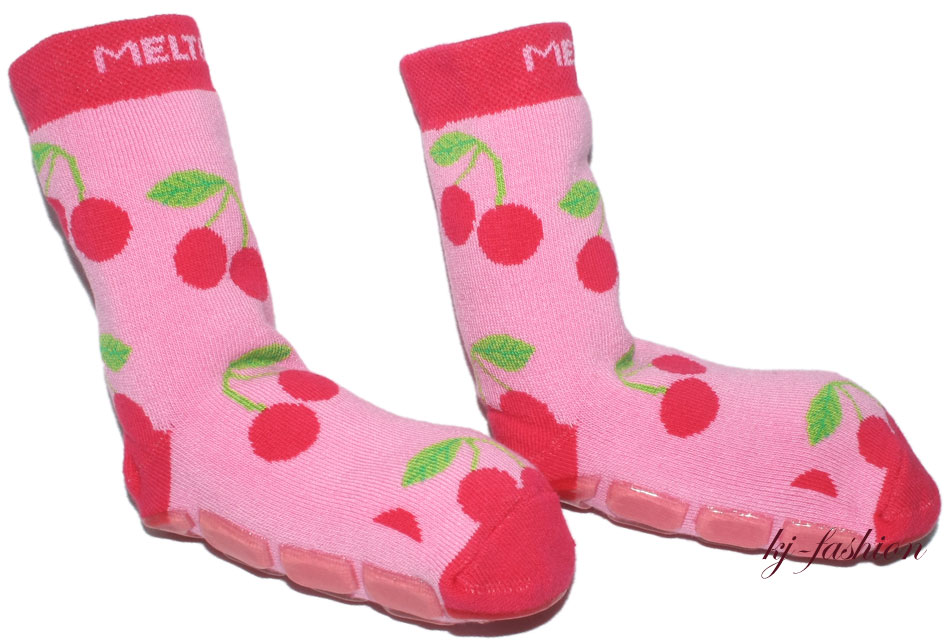 Stoppersocken aus BW Vollfrottee von MELTON * Pink / Rot Kirschen * 2145-534
