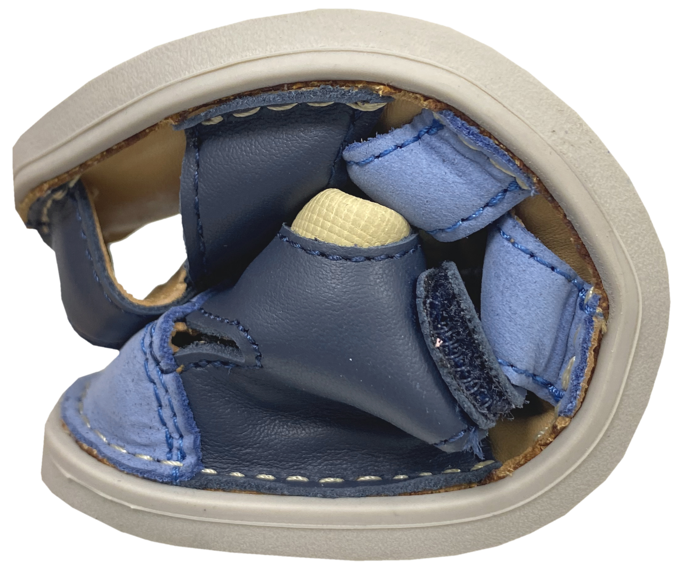 Riemchensandale / Barfuß Halbsandale aus Leder in Blau Tönen Zehen & Fersenschutz von D.D.Step Barefoot