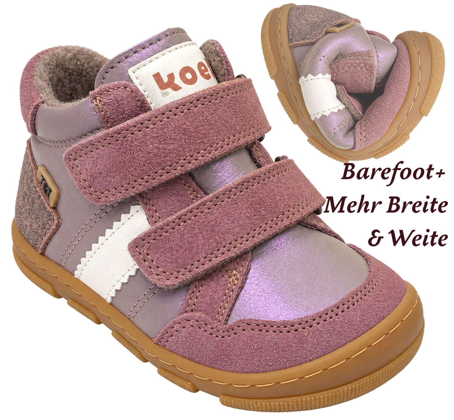 Barfußschuhe aus Leder mit Wollfleece Futter TEX M. KOEL Barefoot *Kabriel 3.0 Pink * Extra Wide 15T008.153
