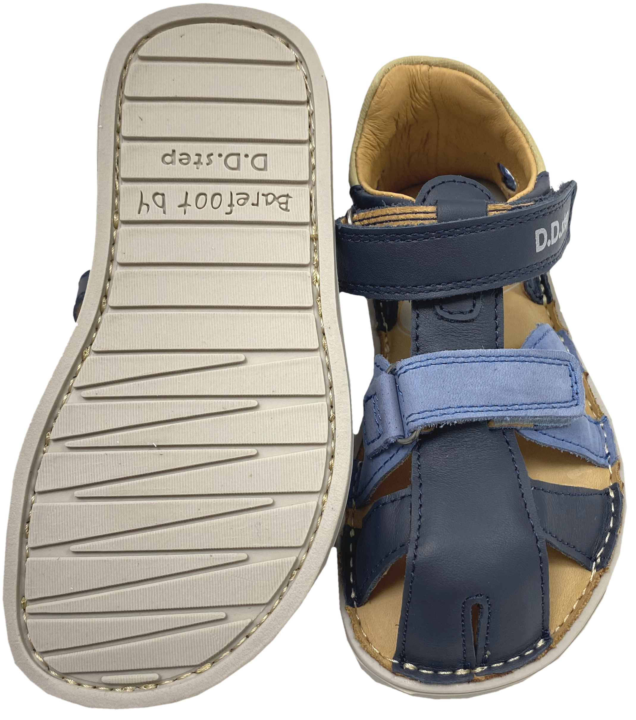 Riemchensandale / Barfuß Halbsandale aus Leder in Blau Tönen Zehen & Fersenschutz von D.D.Step Barefoot