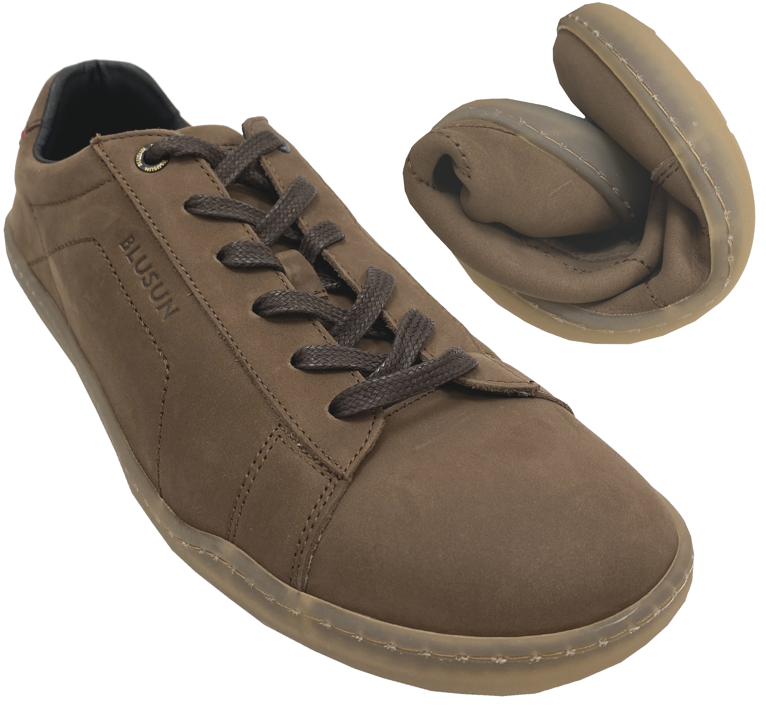 Sportlich schlichter Leder Sneaker / Barfußschuhe in Braun von BLUSUN BLSN-100M Brown
