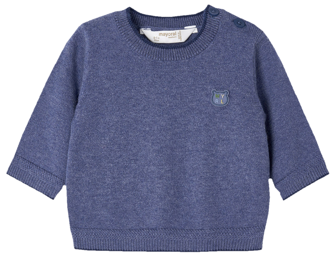 Schlicht schicker Strickpullover in dunklem Jeansblau Uni aus BW / Wollmix von MAYORAL  2396