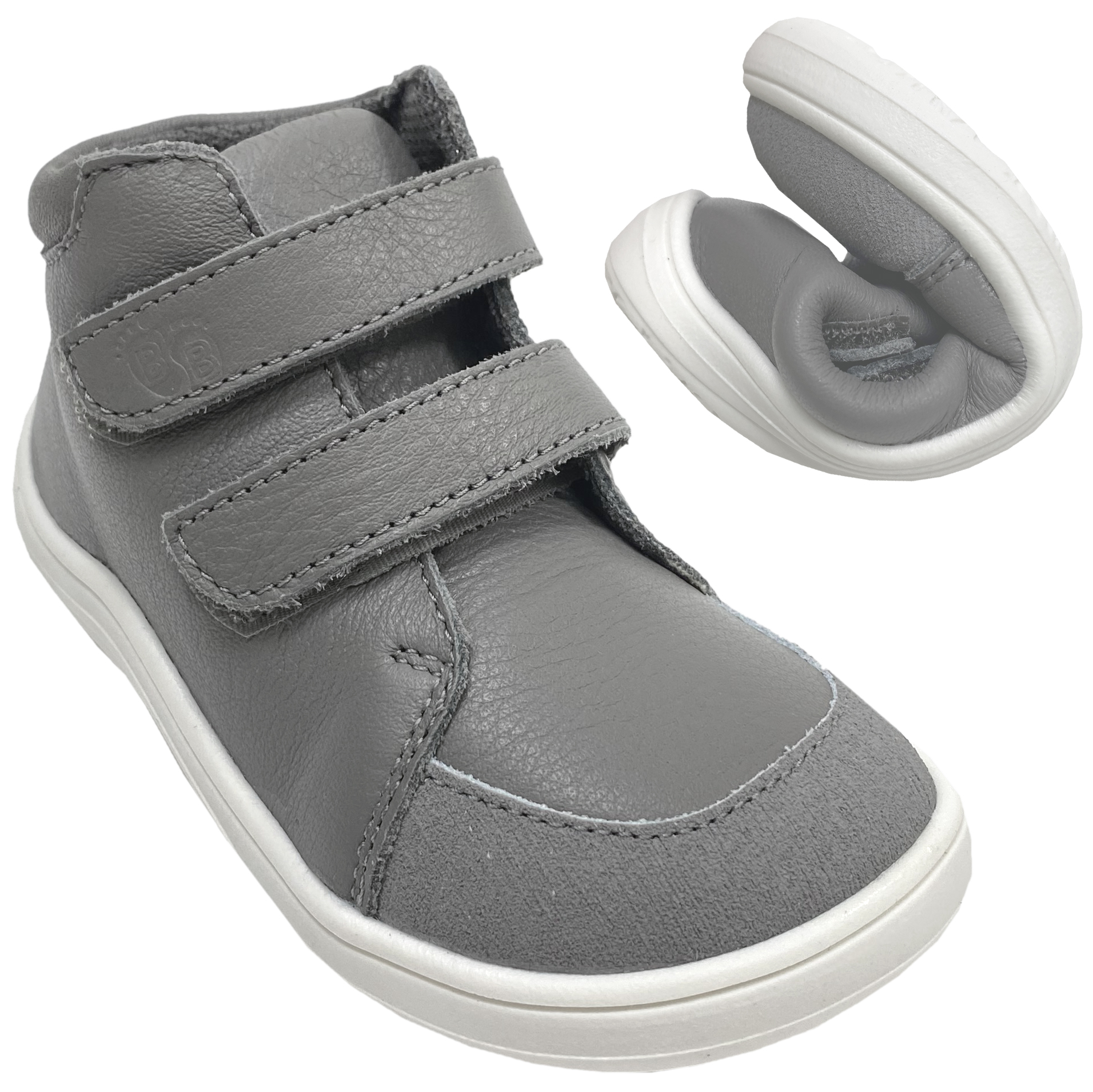 Leder Schuhe + TEX Membran / Barfußschuhe Mid Top Höhe v. BABY BARE Febo Fall Grau