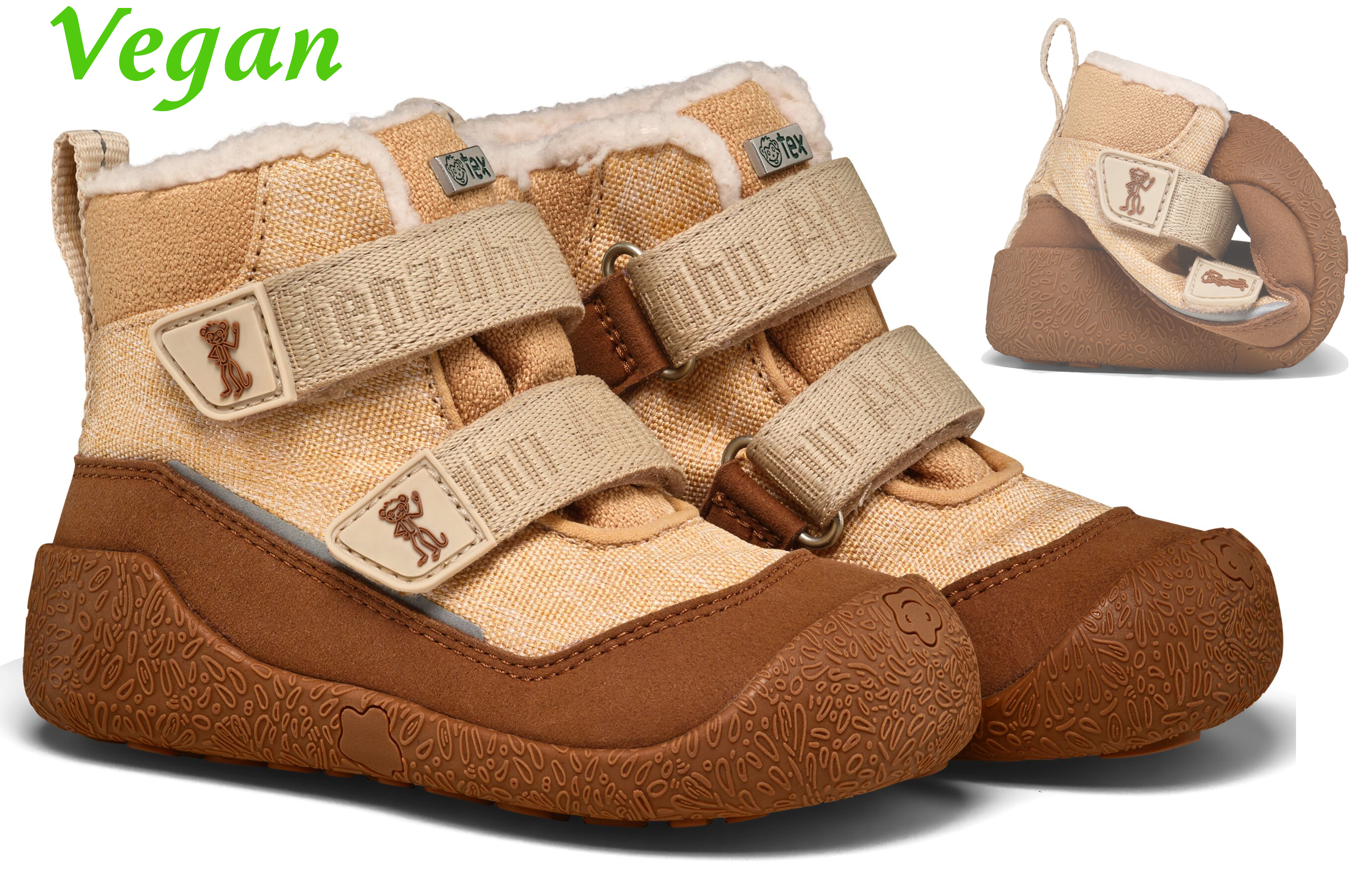 Veganer Midboot  SNUGGY mit Winterfutter von AFFENZAHN in Beige Motiv Affenzahn