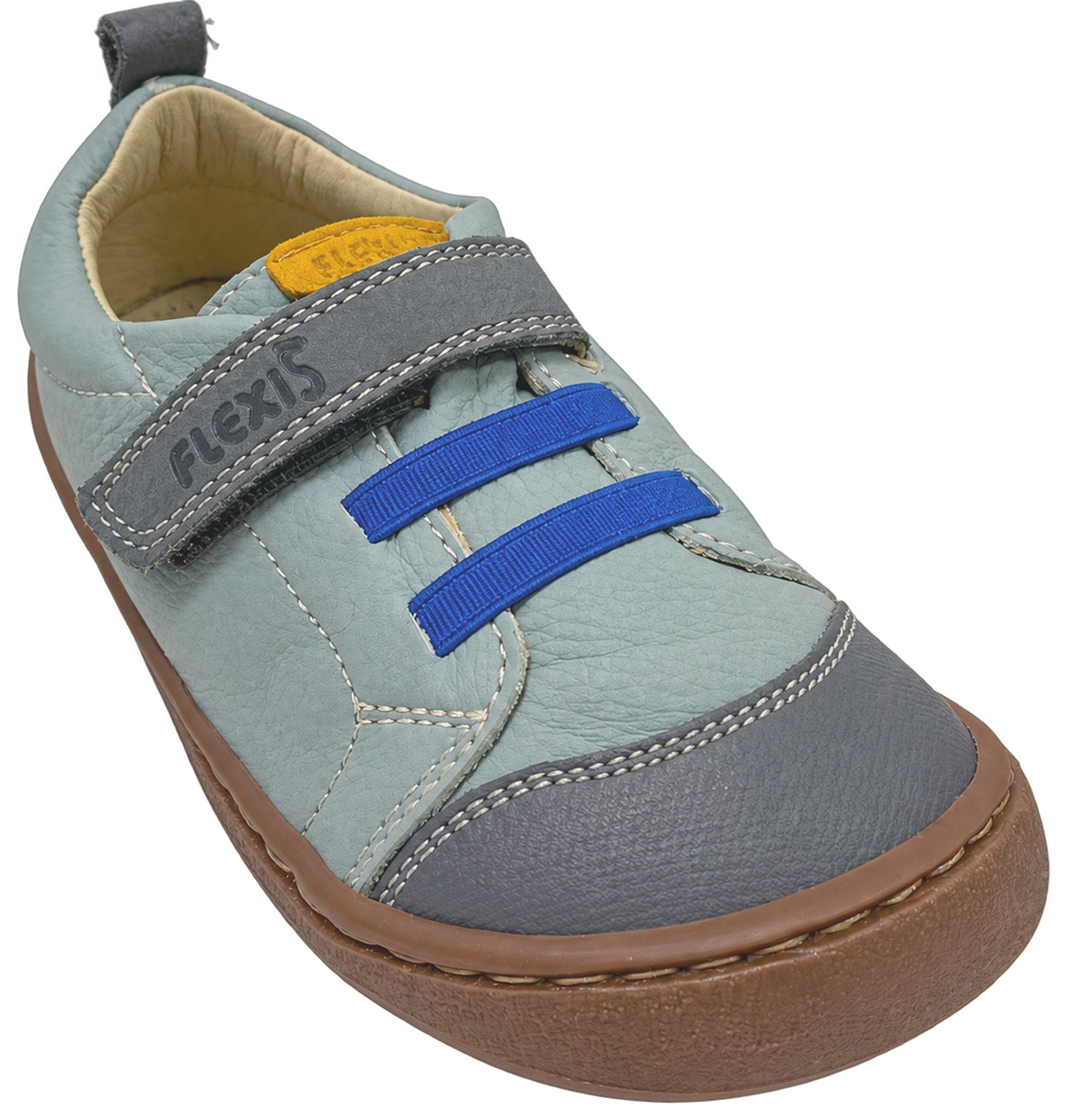 Leder Sneaker / Barfußschuhe von FLEXI NENS in Marengo / Jeansblau Klett & Zierschnürung 9005-R