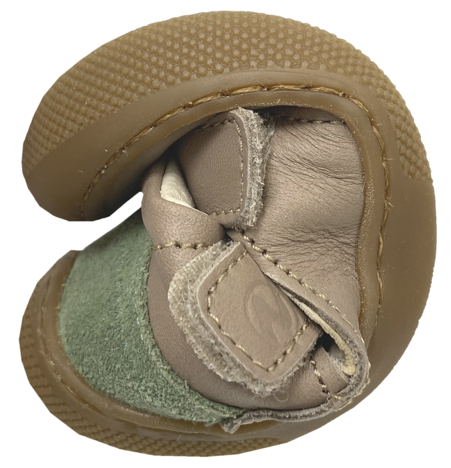 Halbsandale / Minimalschuhe aus Leder mit Doppelklett von NATURINO Barefoot "IRTYS" in Taupe-Leaf (Grün)