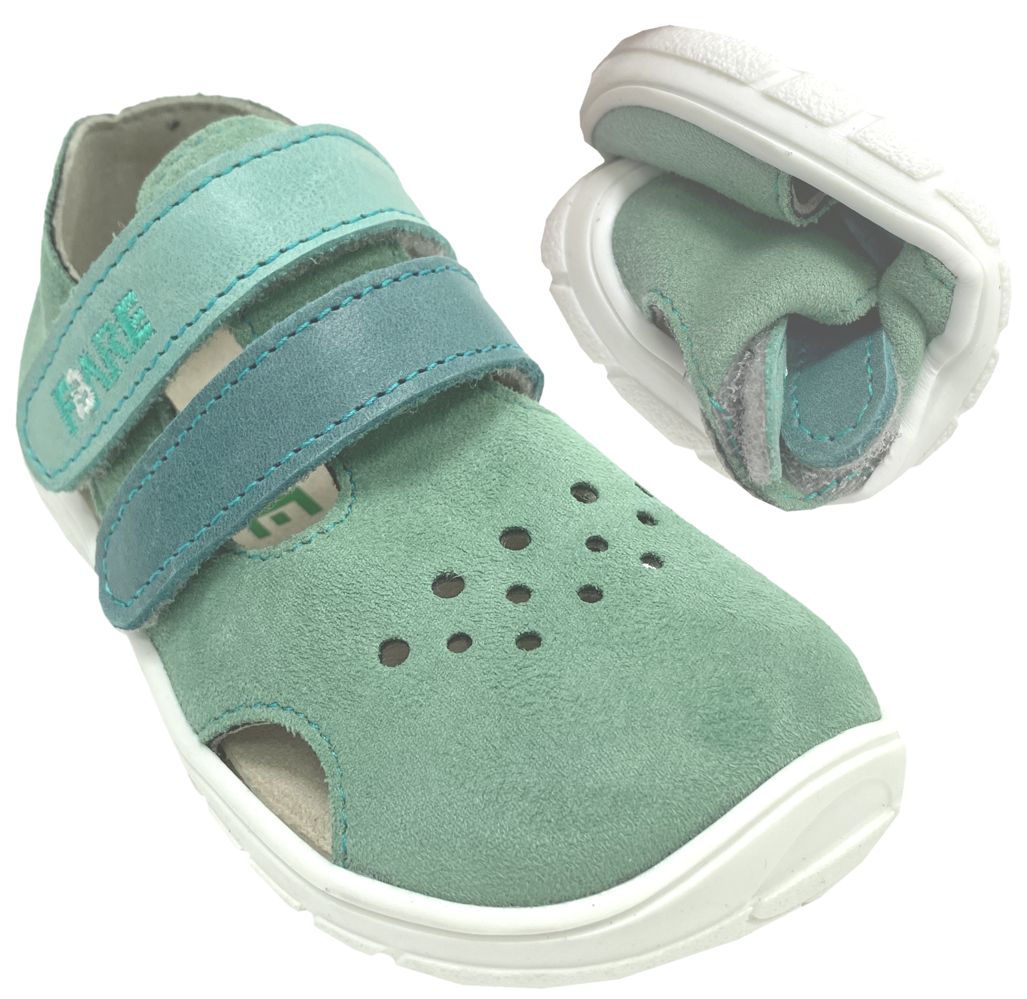 Fare Bare Barfußschuhe / Halbsandalen Grün / Türkis Töne, Leder & Textil B Linie 5464431