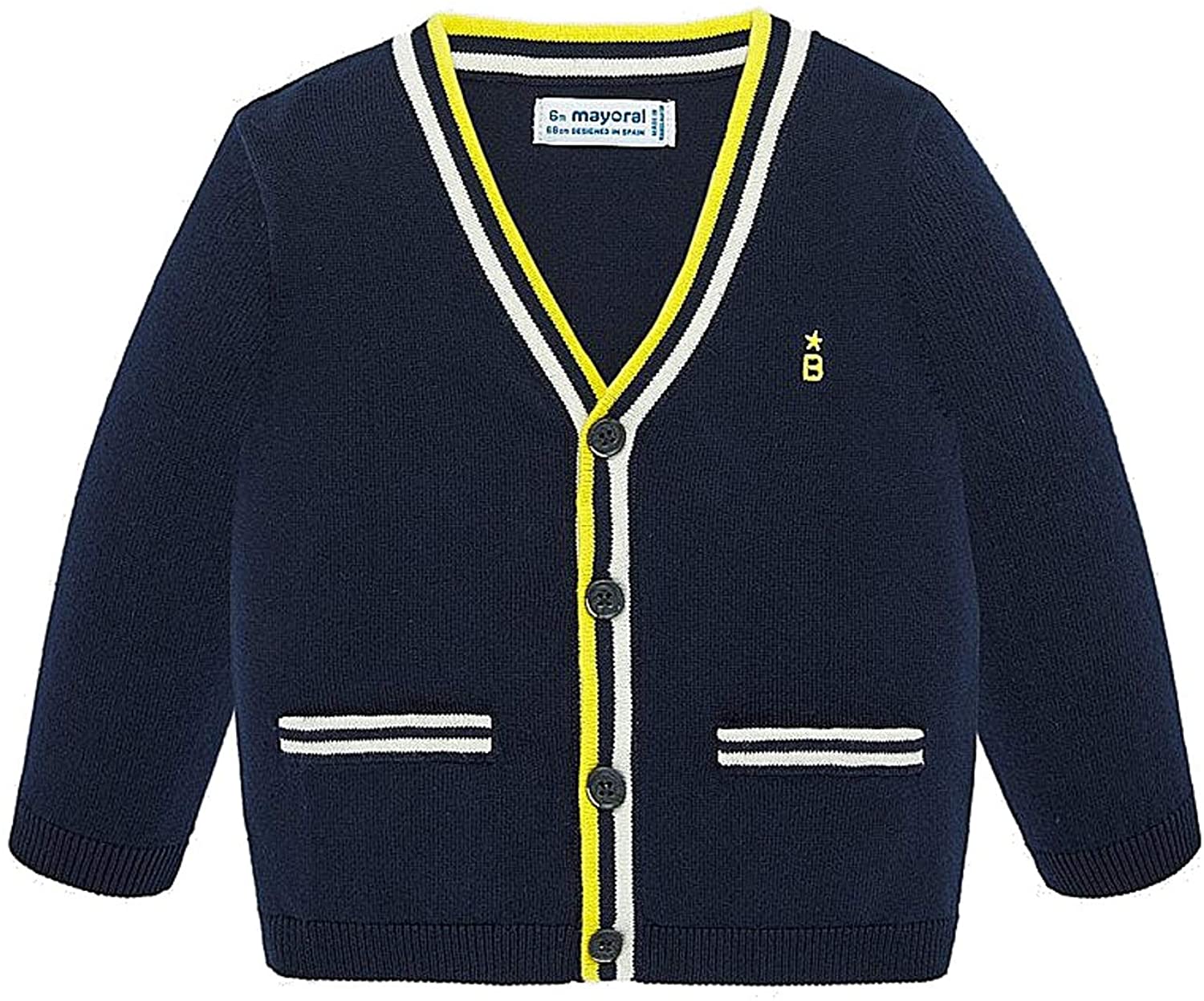 Sportlich schicke Strickjacke in Marine Blau mit Weißer & Gelber Einfassung von MAYORAL 1324