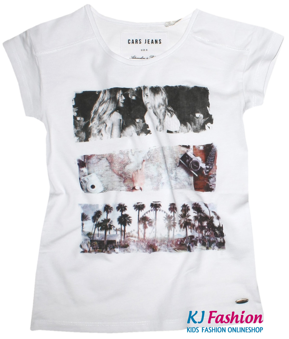 Lässiges T - Shirt in Weiß mit Frontprint - Palmen City Talk - von CARS JEANS Modell COACHELLA