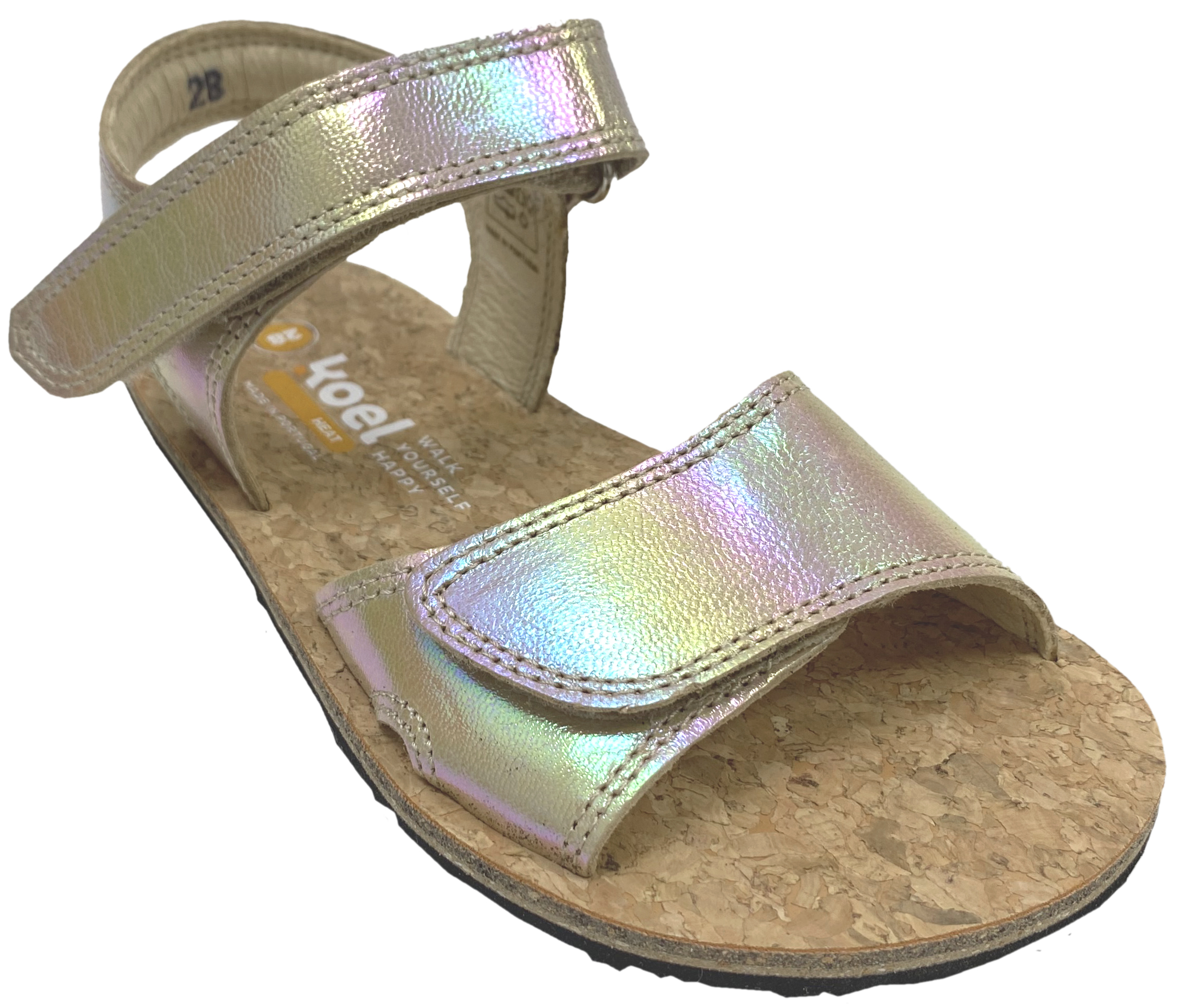 Sandale mit Minimalsohle, Korkbezug und Lederriemchen in Gold Glitzer von KOEL Barefoot *Ashley Metalic *