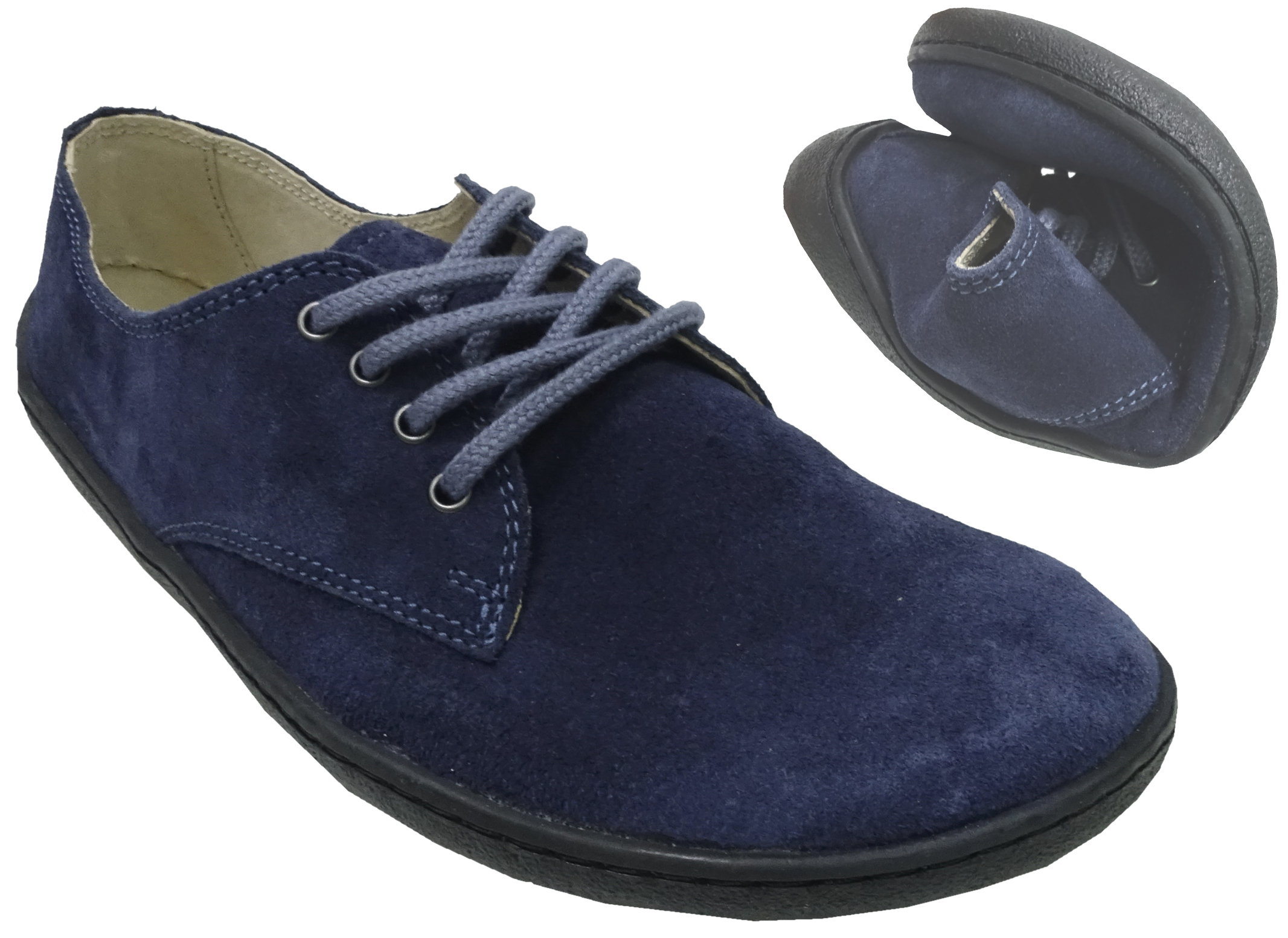 Flacher Alltags Sneaker in Navy Blau aus Velourleder Barfußschuhe von BeLenka CITY Navy UrbanComfort