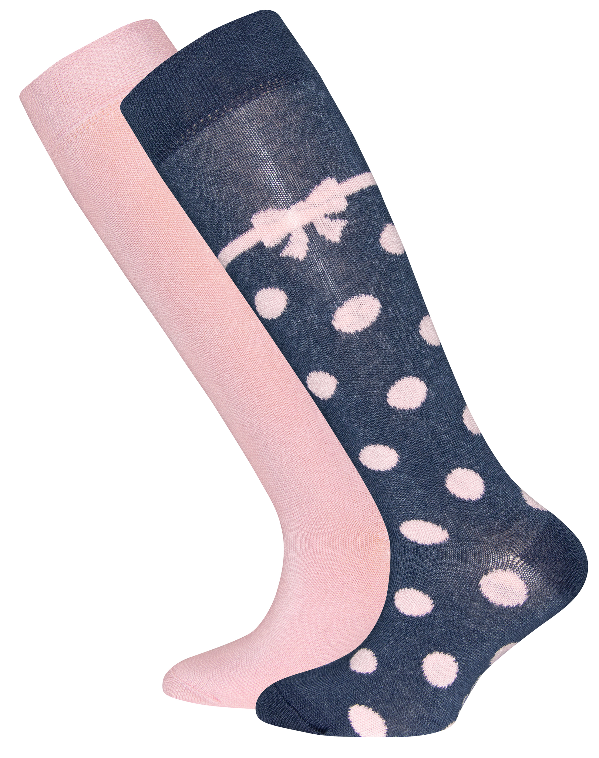 Doppelpack Kniestrümpfe in Jeansblau mit Rosa Schleife + Uni Altrosé von EWERS 601056