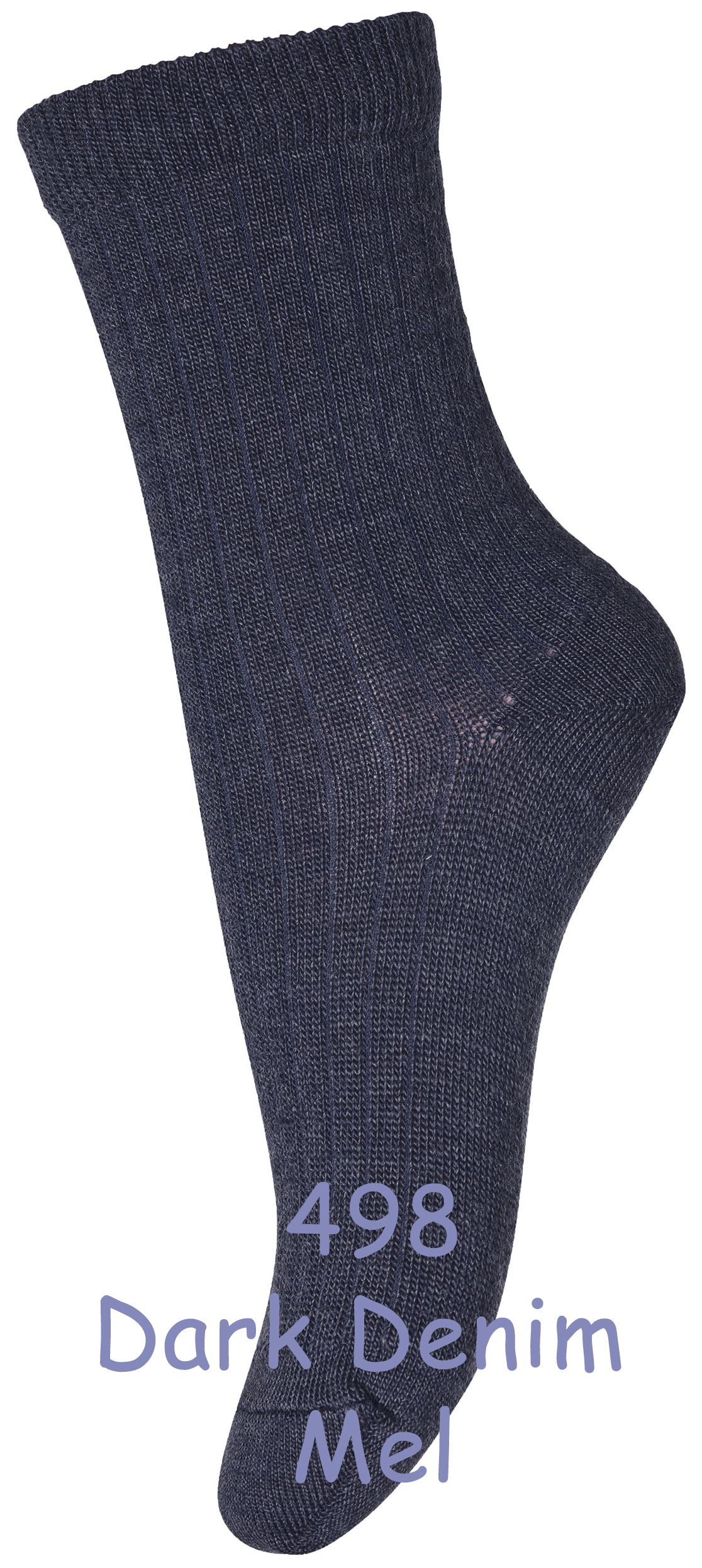Dünne Wollsocke ~mittlere Höhe~ aus Superwasch Soft Merino Wolle Artikel 718 in 498 Dark Denim Mel.