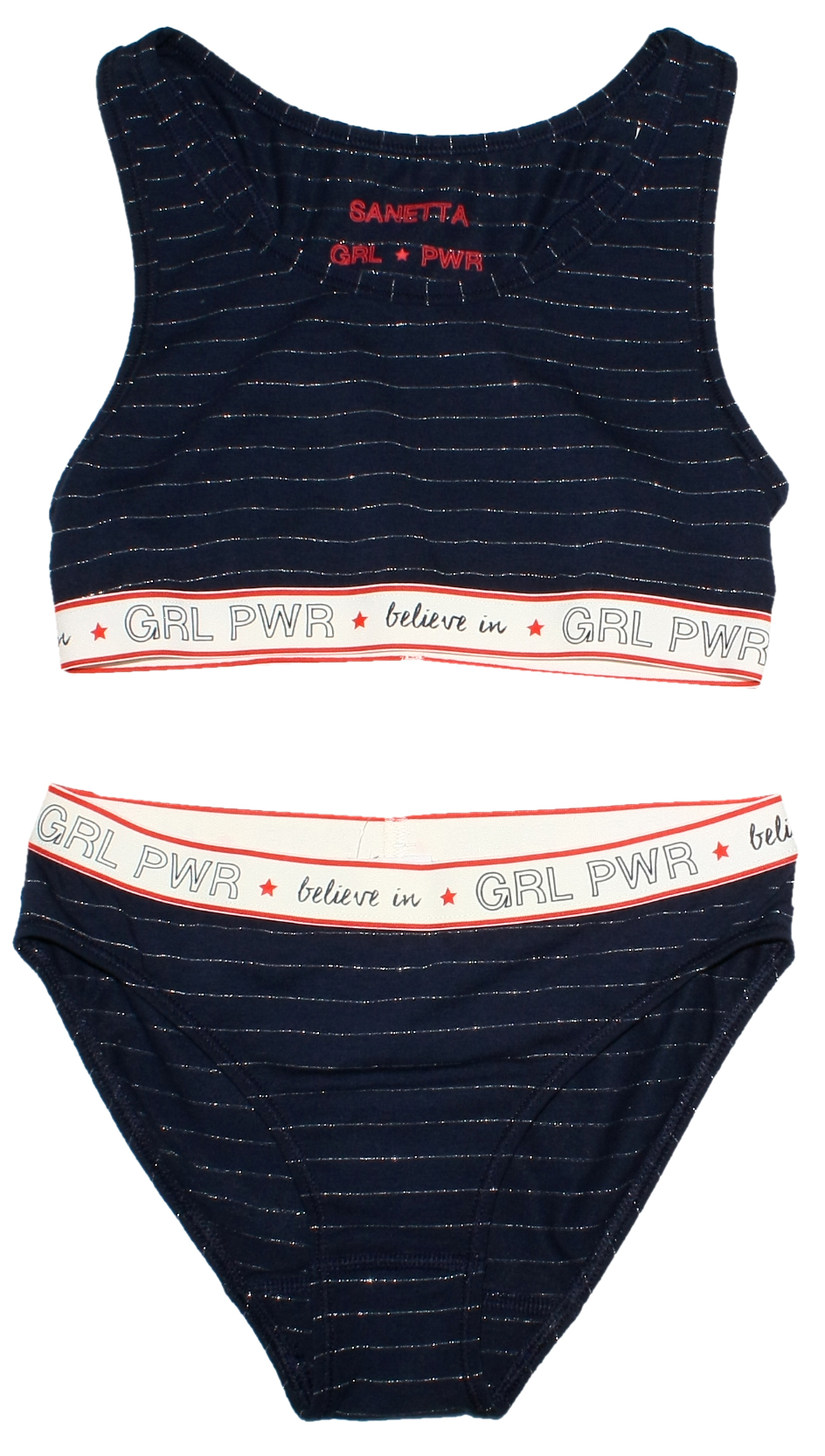 Bustier & Rio Slip / Unterwäsche Set in Marin Blau / Silber Streifen von SANETTA für Teens Girls 345