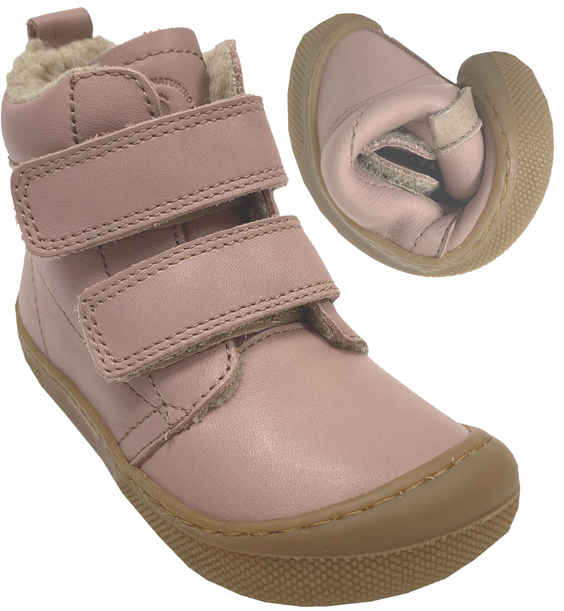 Naturino Barfuß Winterstiefel Nappa Leder *WIGGHI* m. Wollfutter in Matt Dkl Rose