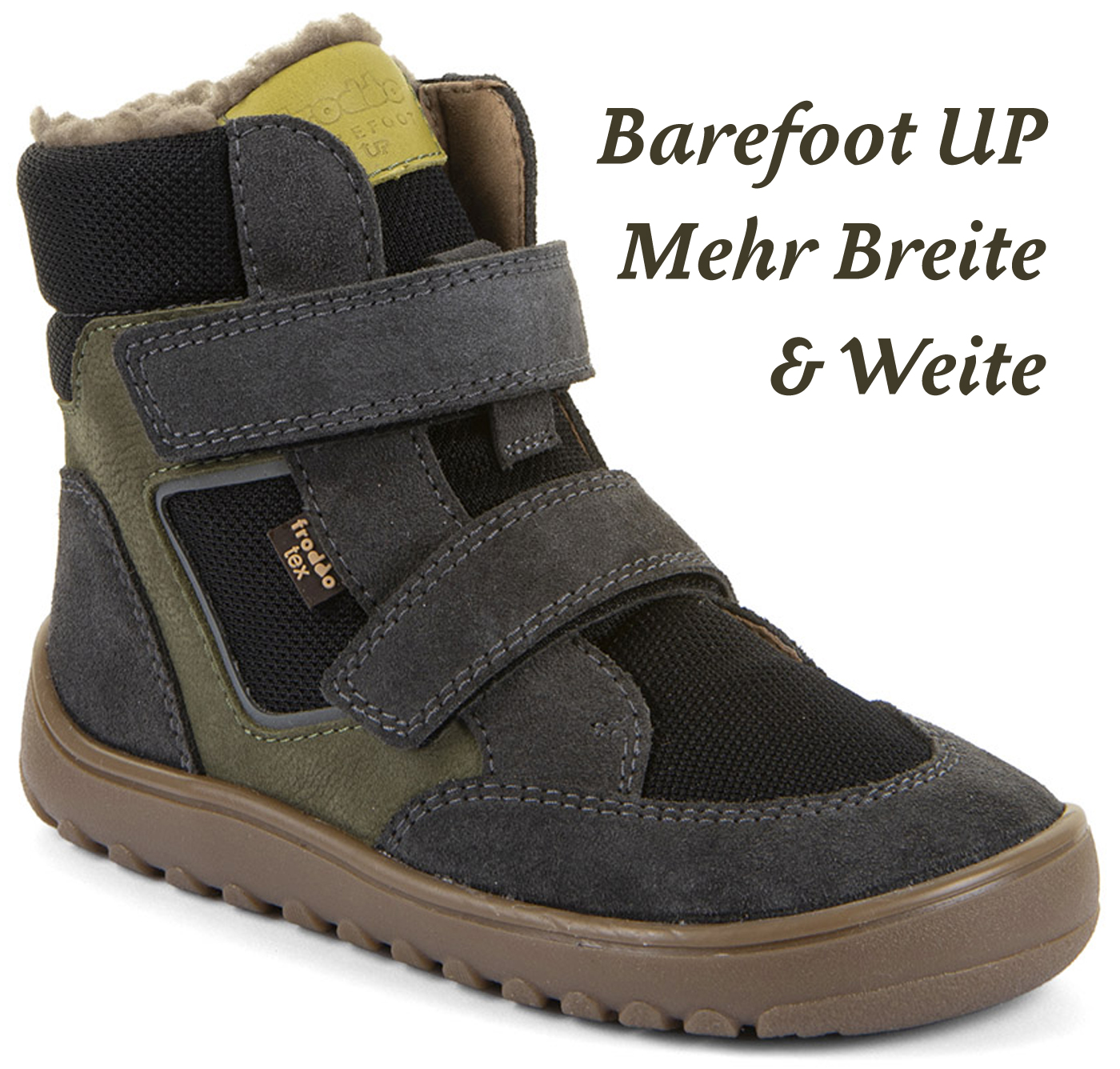 Barfußschuhe / Winterstiefel + Schurwollfutter Barefoot UP Hill Wool von FRODDO Grey/Black /Olive G3160262