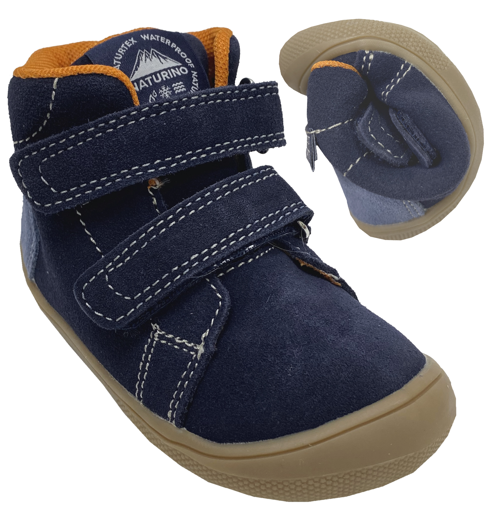Knautschige Winterstiefel > NATURINO Barefoot < SUEDE Leder + TEX Membran *SPINNI* in Navy Azure