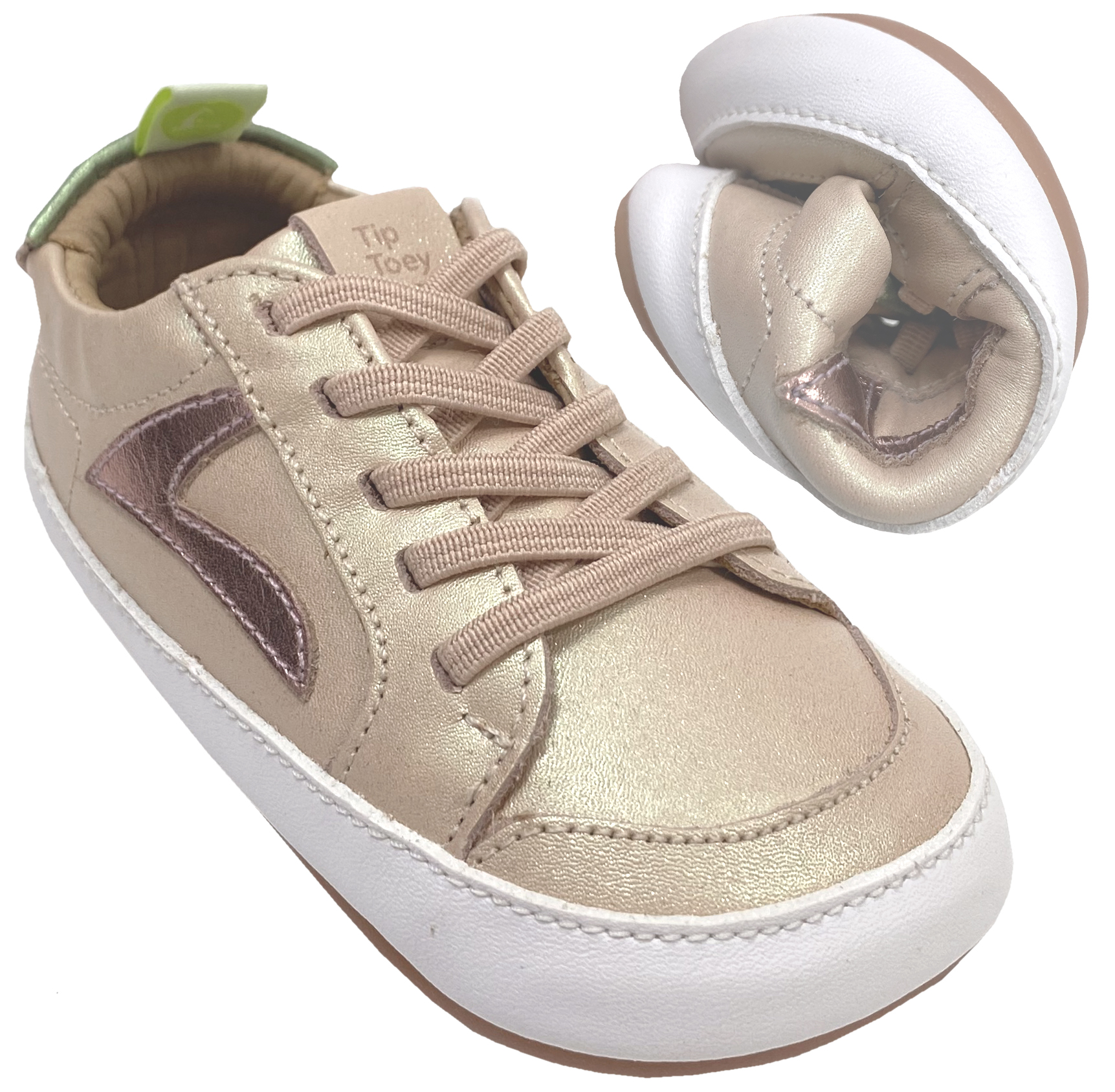 Knautschiger Lederschuh mit Minimalsohle aus Gummi Barfußsneaker *GROUND* Rosa Perlmutt von TIP TOEY JOEY