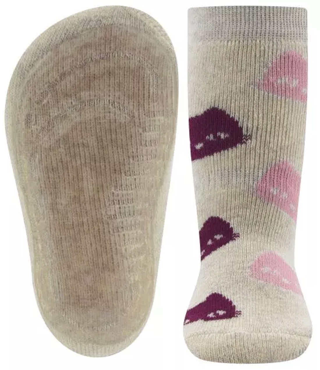 Stoppersocken aus BW Vollfrottee Softstep Sohle v. EWERS in Beige mit Katzen Motiv 221286