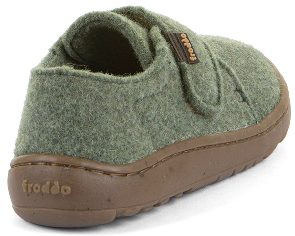 Woll- Hausschuhe mit Klett, in Grün von * Froddo Barefoot* knautschige Minimalsohle G1700420