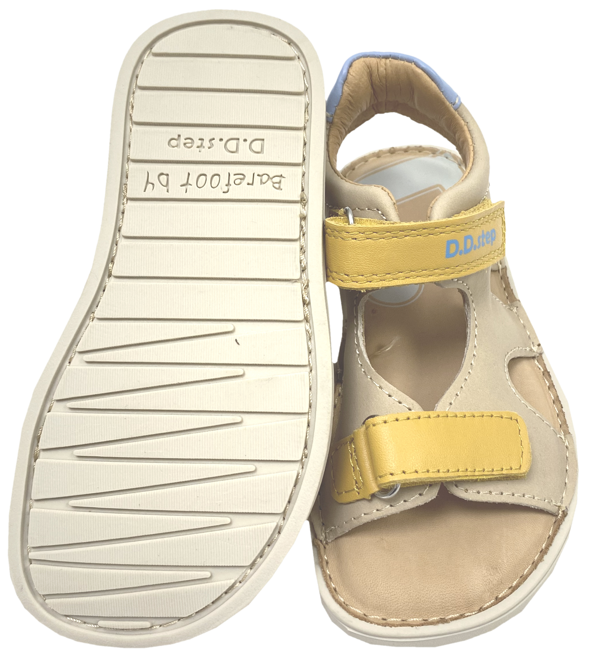 Offene Ledersandale mit Minimalsohle / Barfußsandale in Beige / Gelb von D.D.Step Barefoot 51995