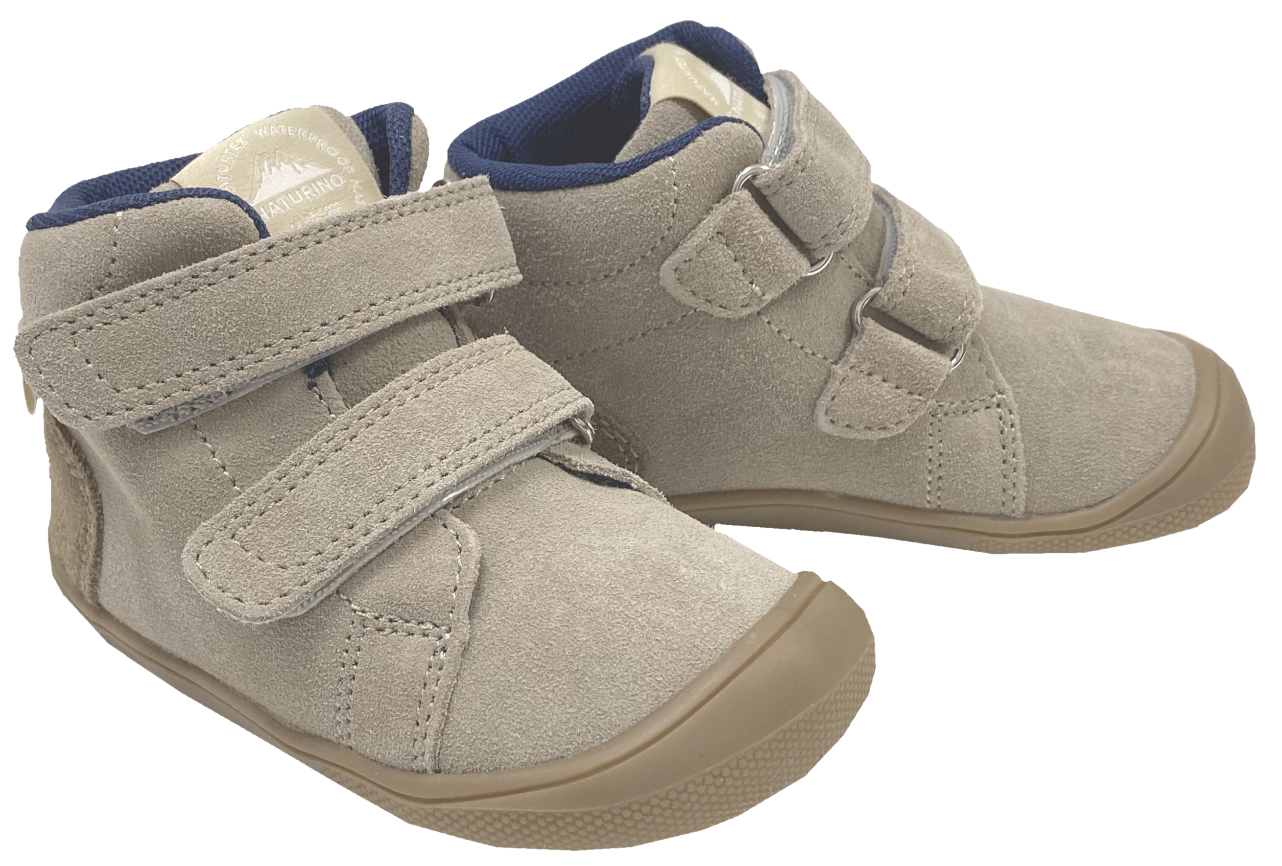 Knautschige Winterstiefel > NATURINO Barefoot < SUEDE Leder + TEX Membran *SPINNI* in Taupe / Light Brown