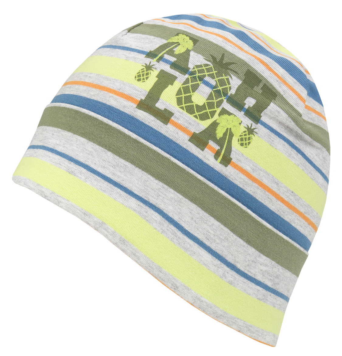 Topfmütze aus Jersey Baumwolle ALOHA Print auf bunten Streifen in Grau von DÖLL UV30 1739840603-5320