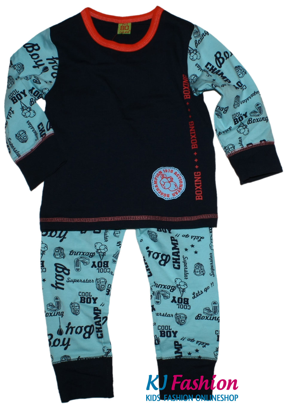 Nachtwäscheset / Pyama Lang in Marine / Türkis Modell BOXING von CeLaVi