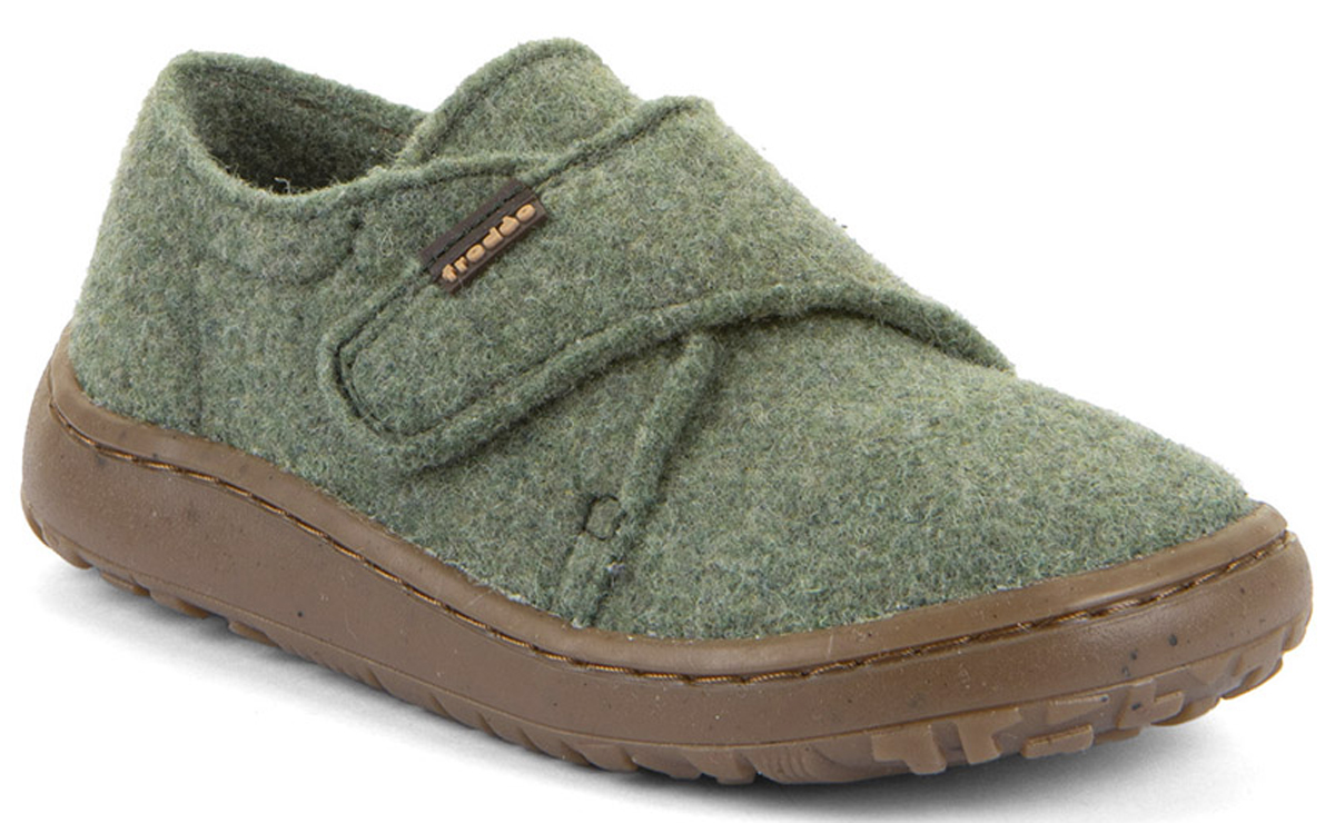Woll- Hausschuhe mit Klett, in Grün von * Froddo Barefoot* knautschige Minimalsohle G1700420
