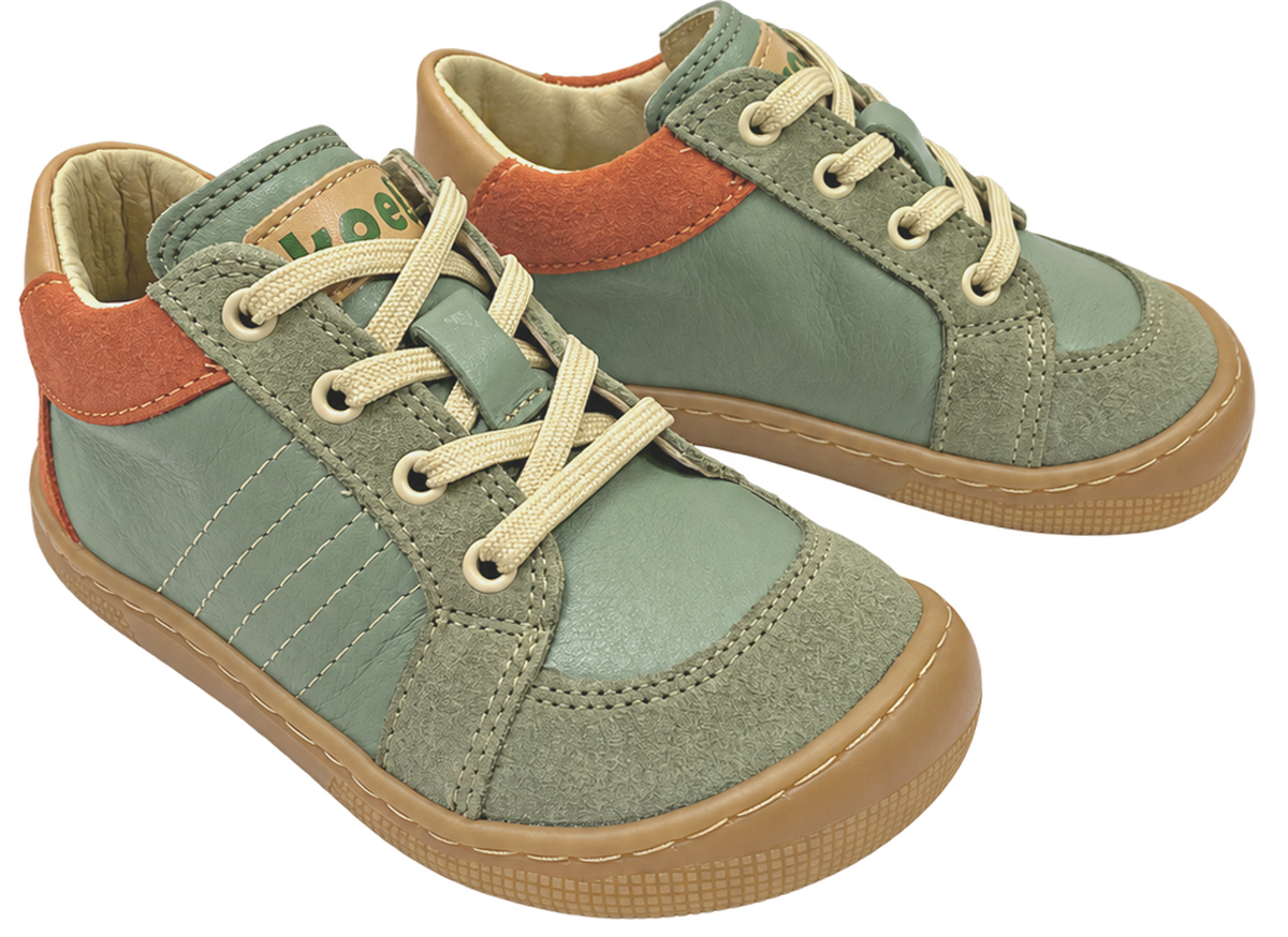 Barfußschuhe halbhoch aus Leder zum schnüren von KOEL Barefoot * DION in Olive 07M065.101