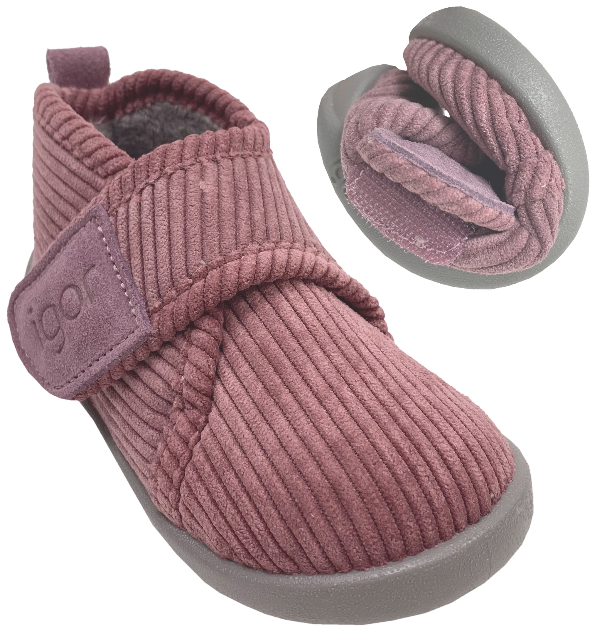 Hausschuhe / Barfußschuhe aus Samtcord in Alt Rosa / Pink von IGOR aus Spanien Homie