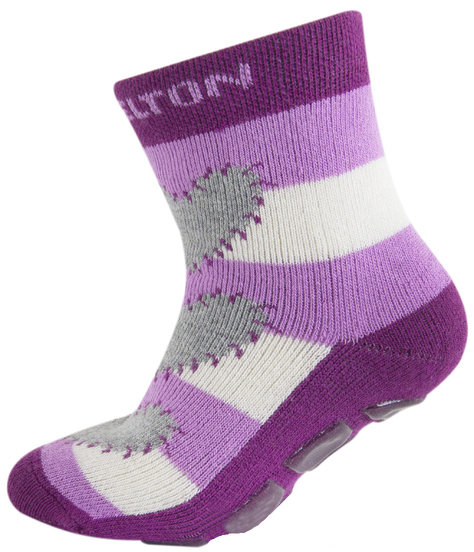 Stoppersocken aus BW Vollfrottee von MELTON * Wollweiß / Flieder Töne mit Herz * 210036-530