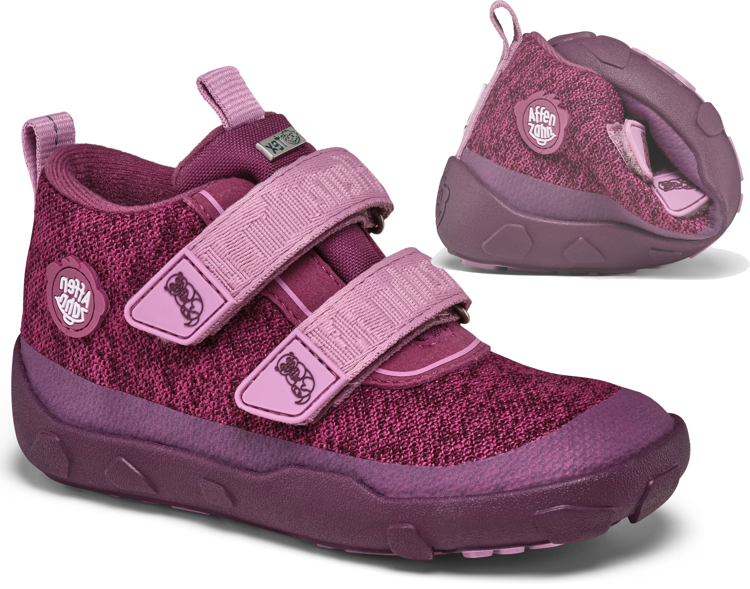 Übergangsschuh mit TEX Membran Vegan, Low Boot Knit Happy Otter in Rose/Berry von AFFENZAHN